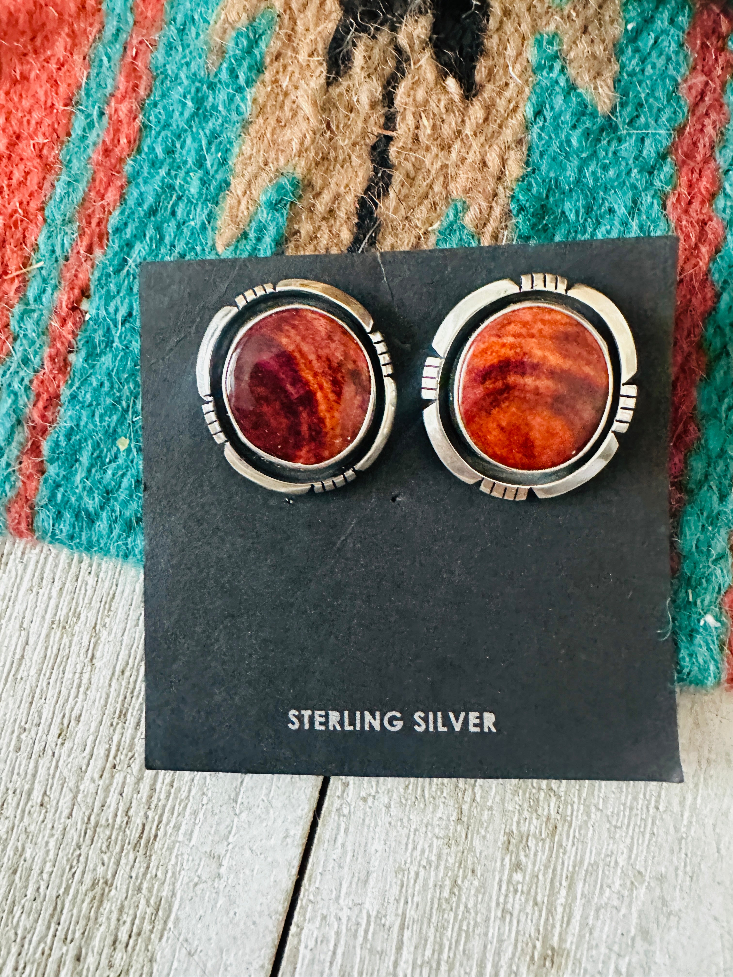 Navajo Sterling Silver & Orange Spiny Post Earrings