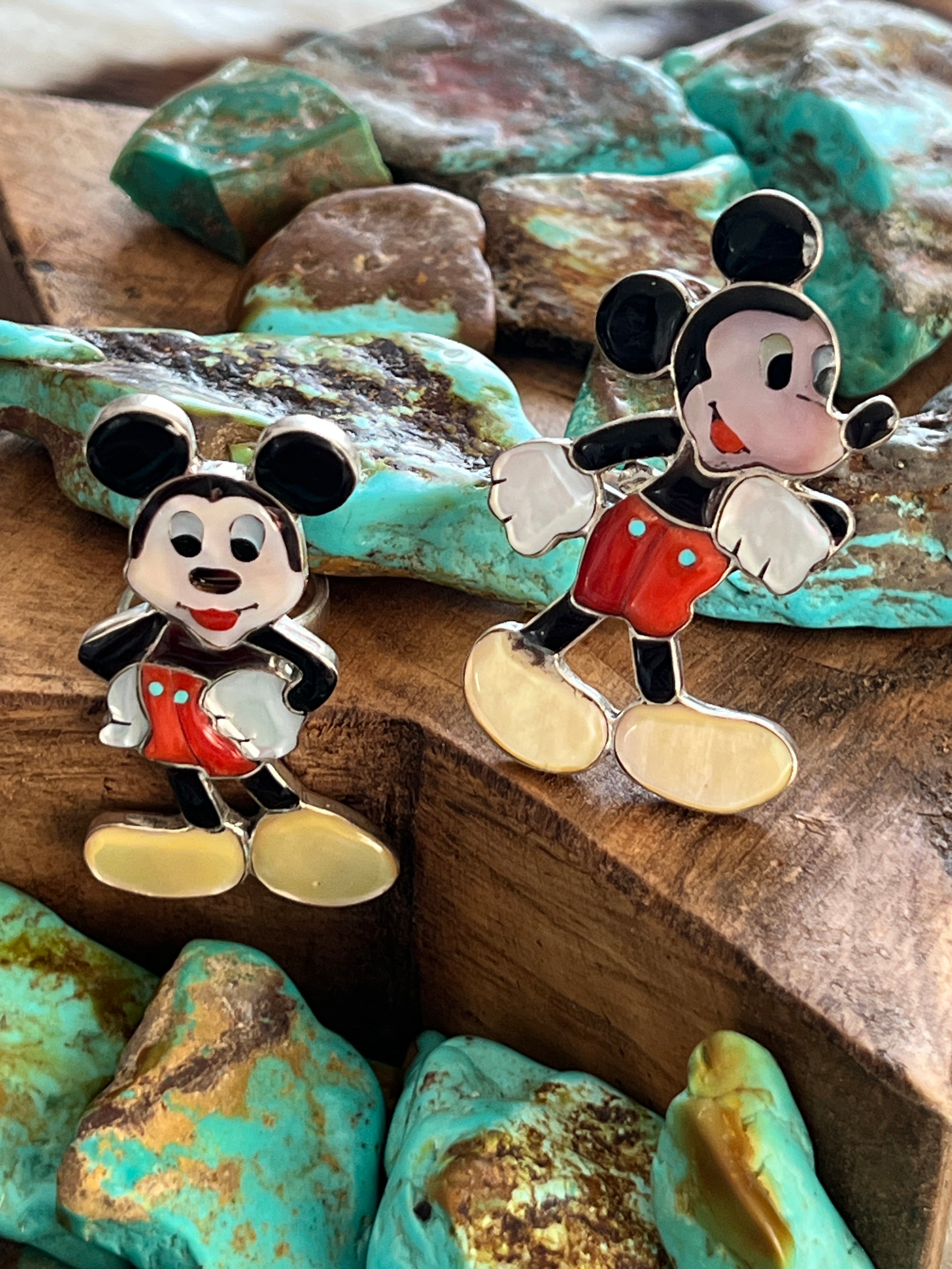 Handcrafted Mickey Mouse Multi Stone Inlay Rings by Don Dewa, Adjustable