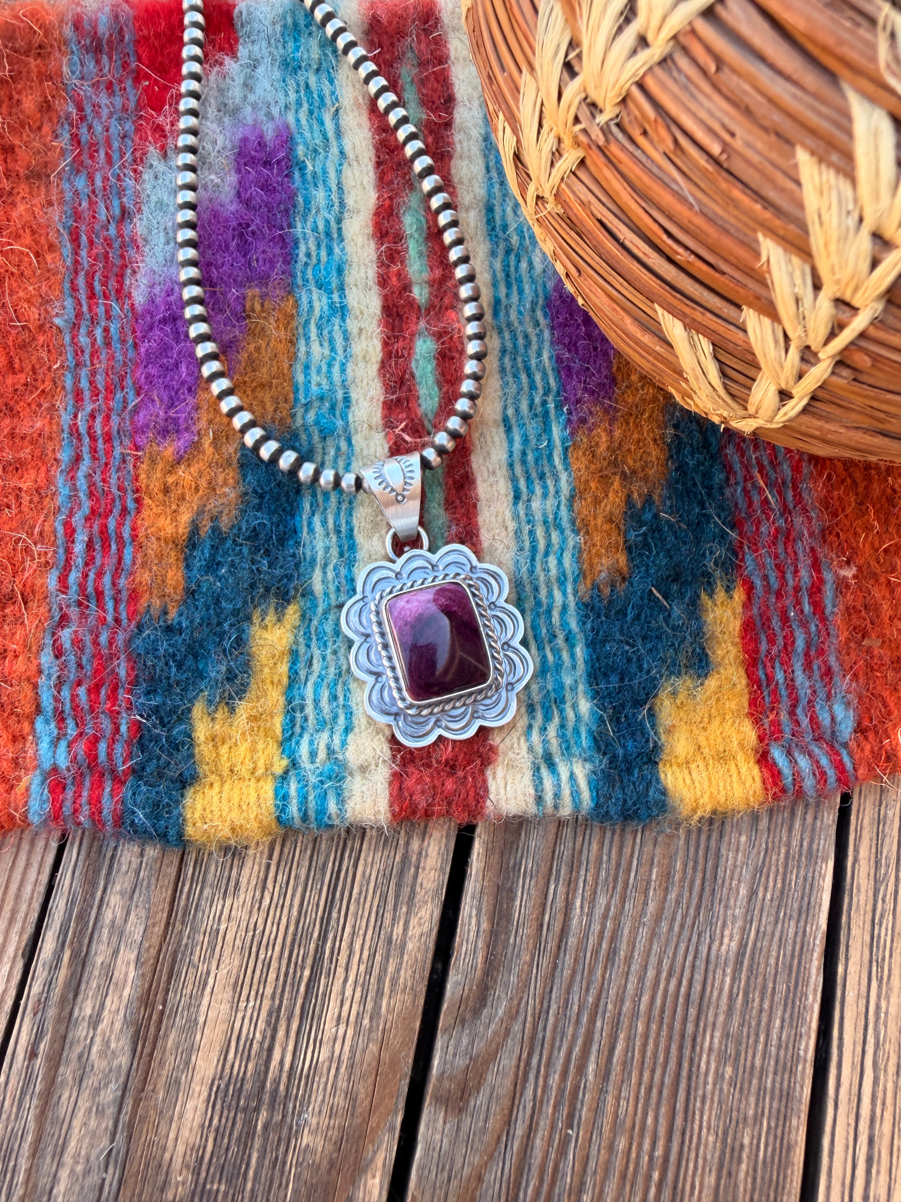 Handcrafted Sterling Silver & Purple Spiny Pendant by Patrick Skeets
