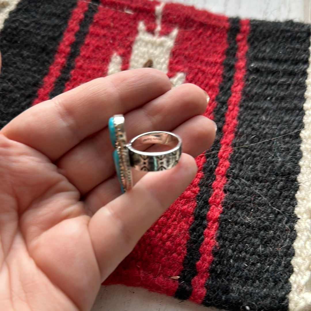 Beautiful Handmade Turquoise And Sterling Silver Adjustable Ring Signed Nizhoni