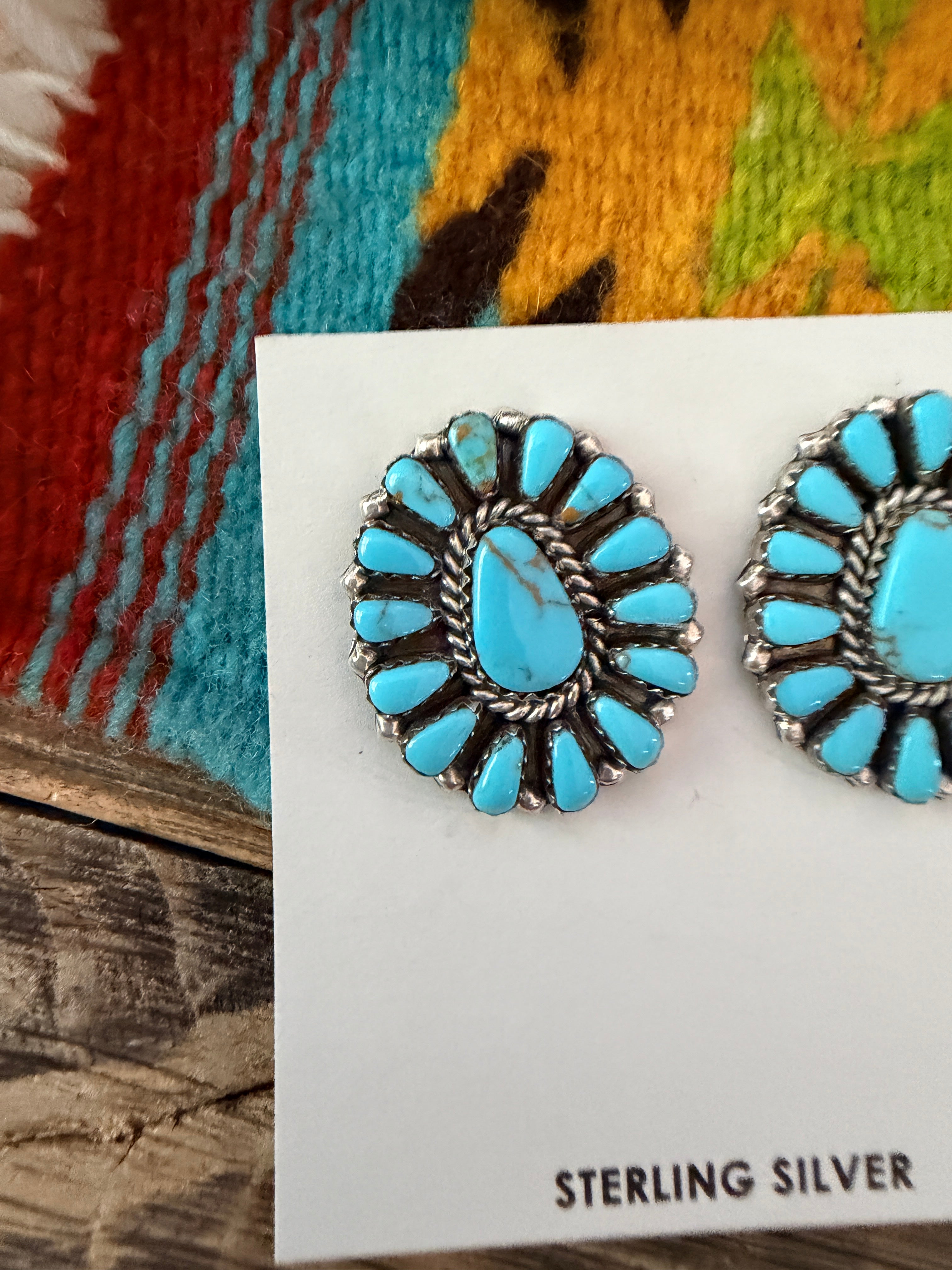 Handcrafted Turquoise & Sterling Silver Cluster Post Earrings