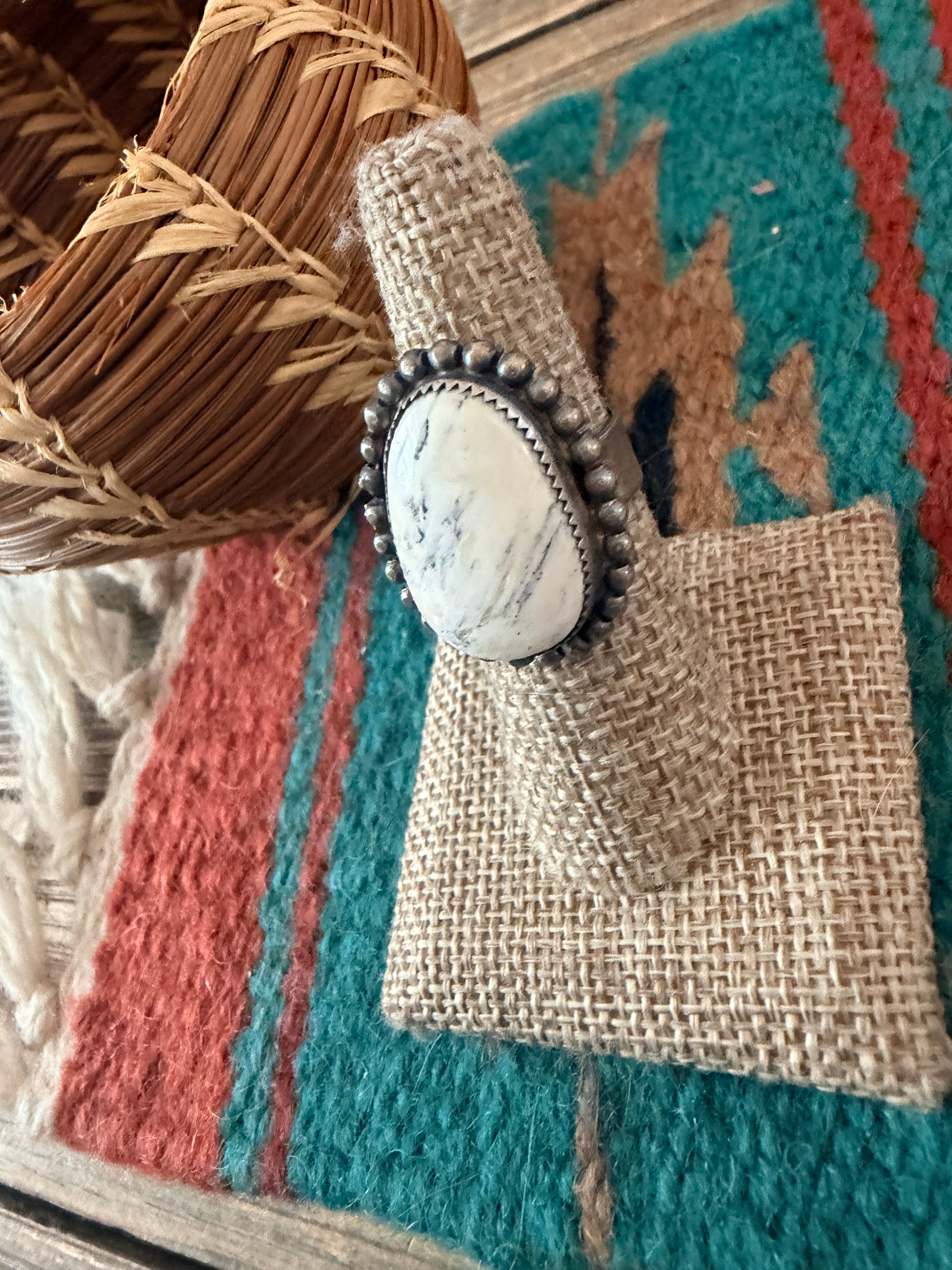 Handcrafted White Buffalo & Sterling Silver Adjustable Ring by Tillie Jon