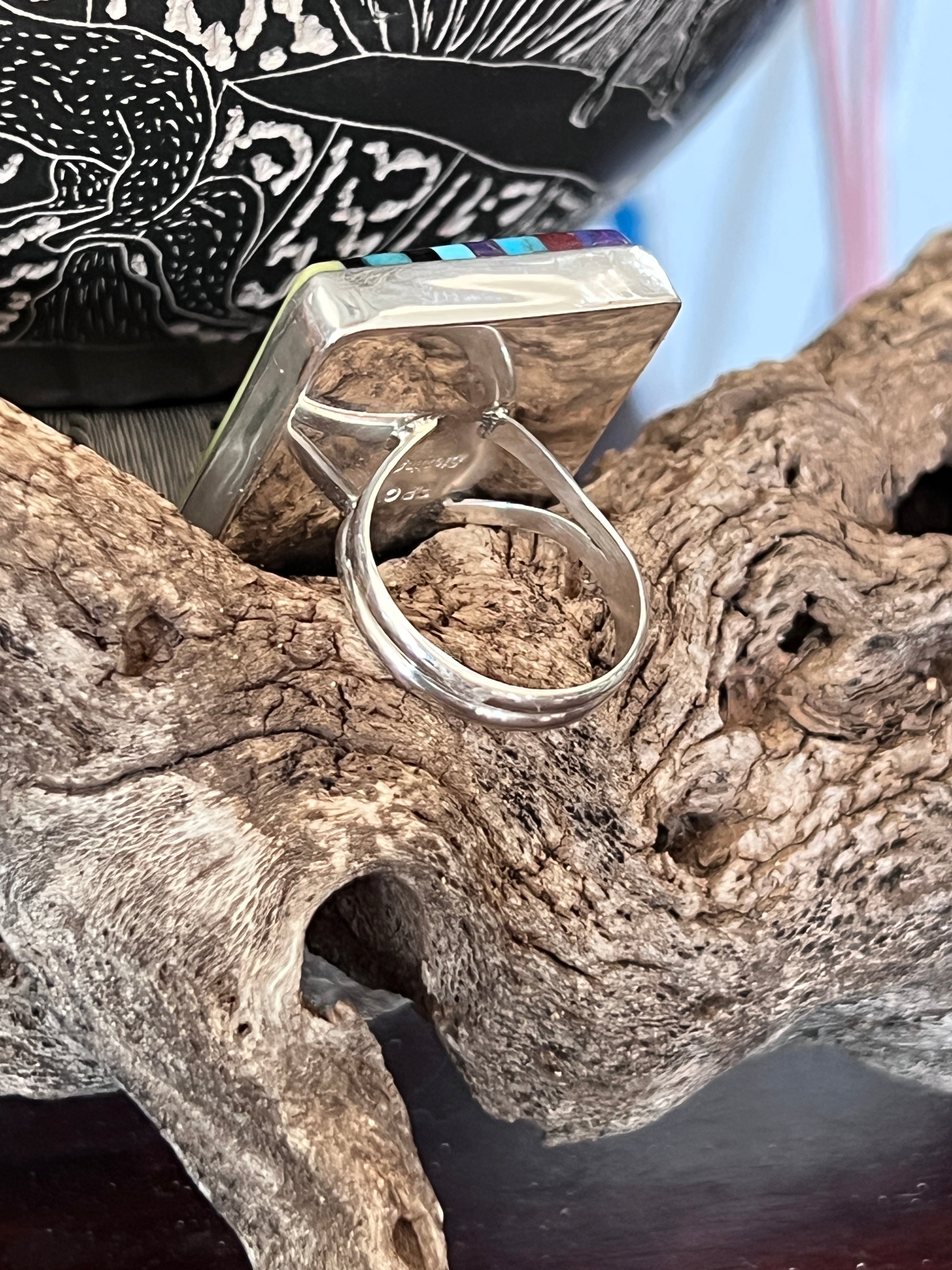 Ronald Chavez Sterling Silver Square Mosaic Multistone Ring, Size 9