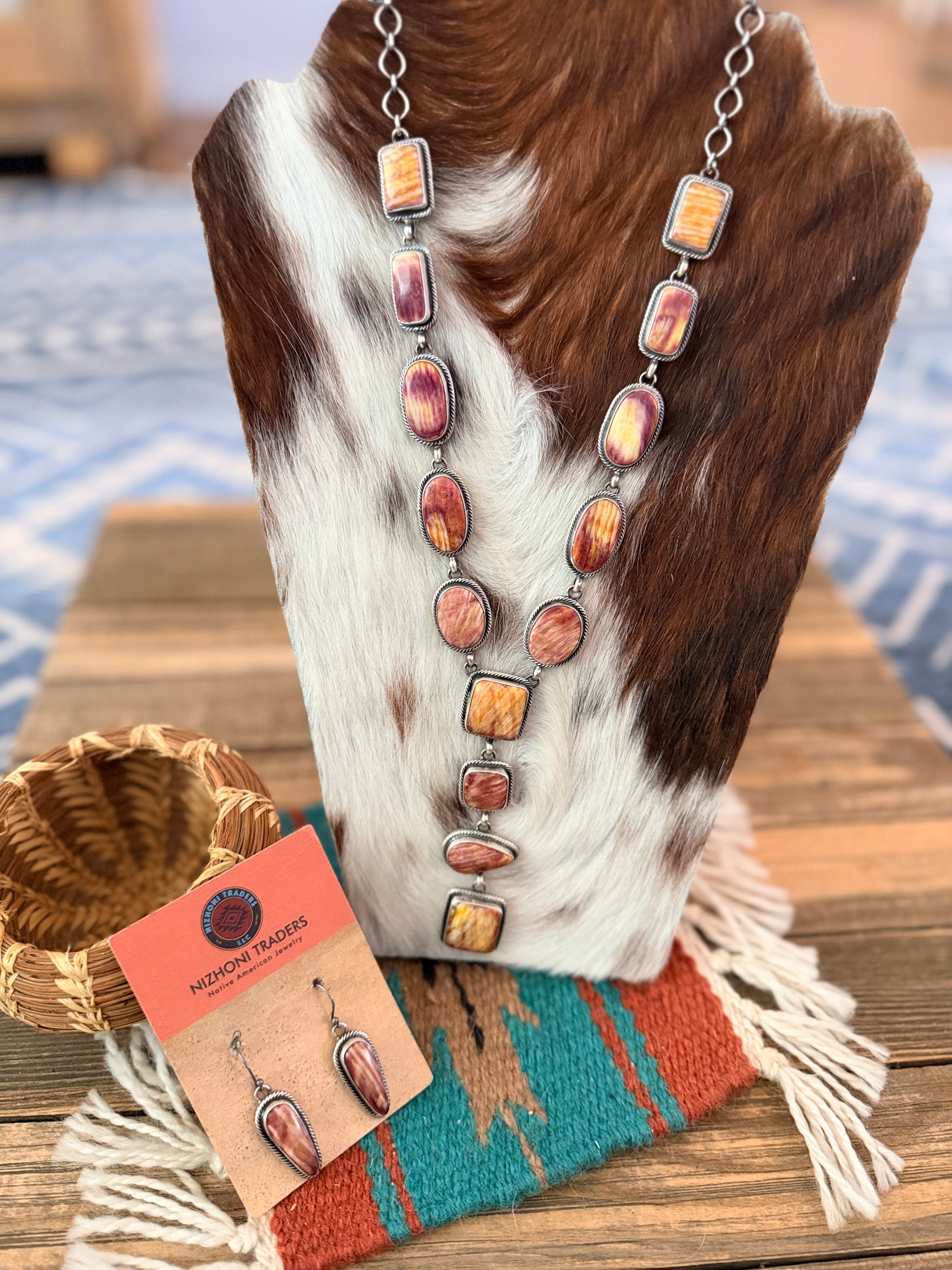 Handcrafted Spiny Oyster & Sterling Silver Necklace and Earring Set by Darren Livingston