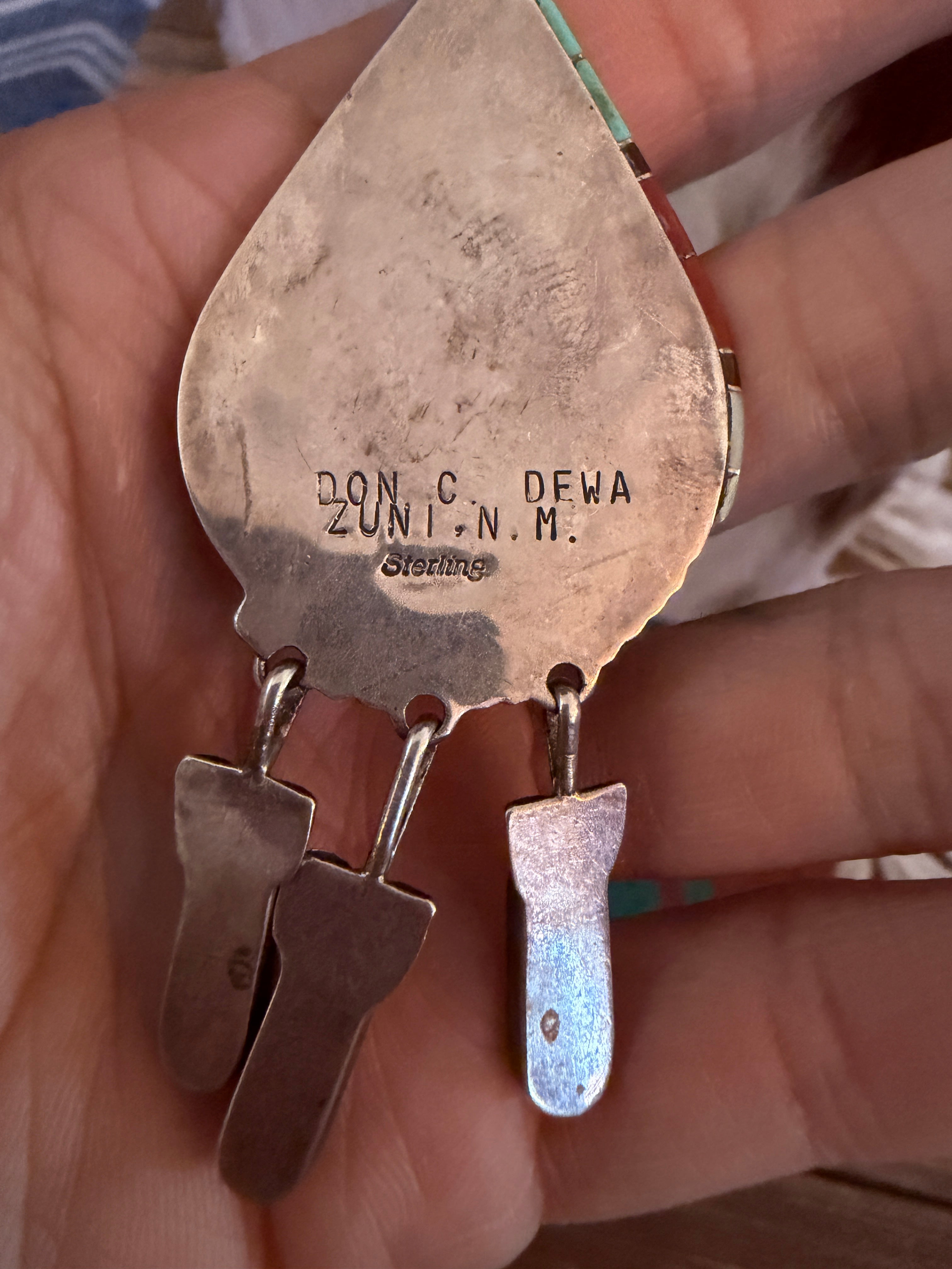 Old Pawn Handcrafted Sterling Silver and Multi Stone Bald Eagle Inlay Necklace by Don C. Dewa