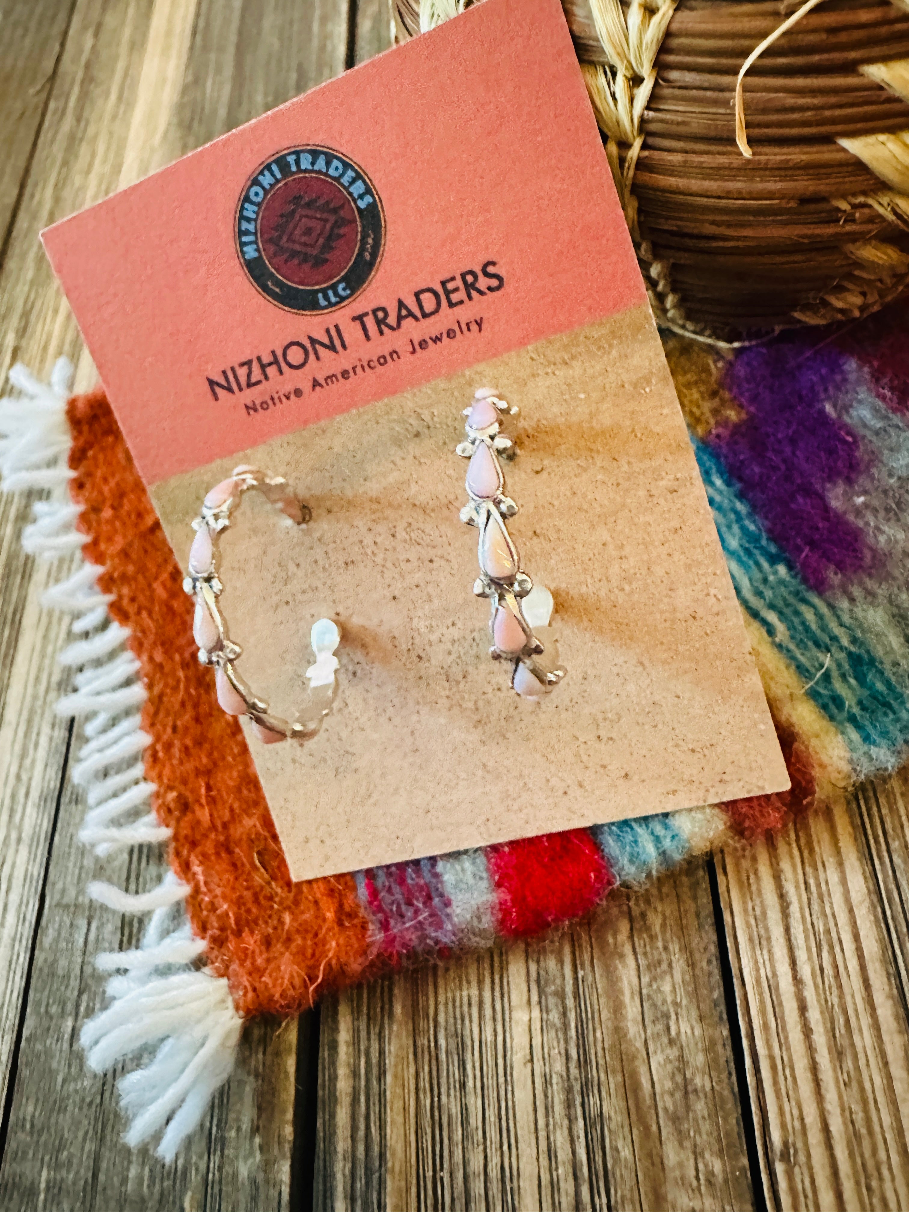 Handcrafted Queen Pink Conch & Sterling Silver Hoop Earrings