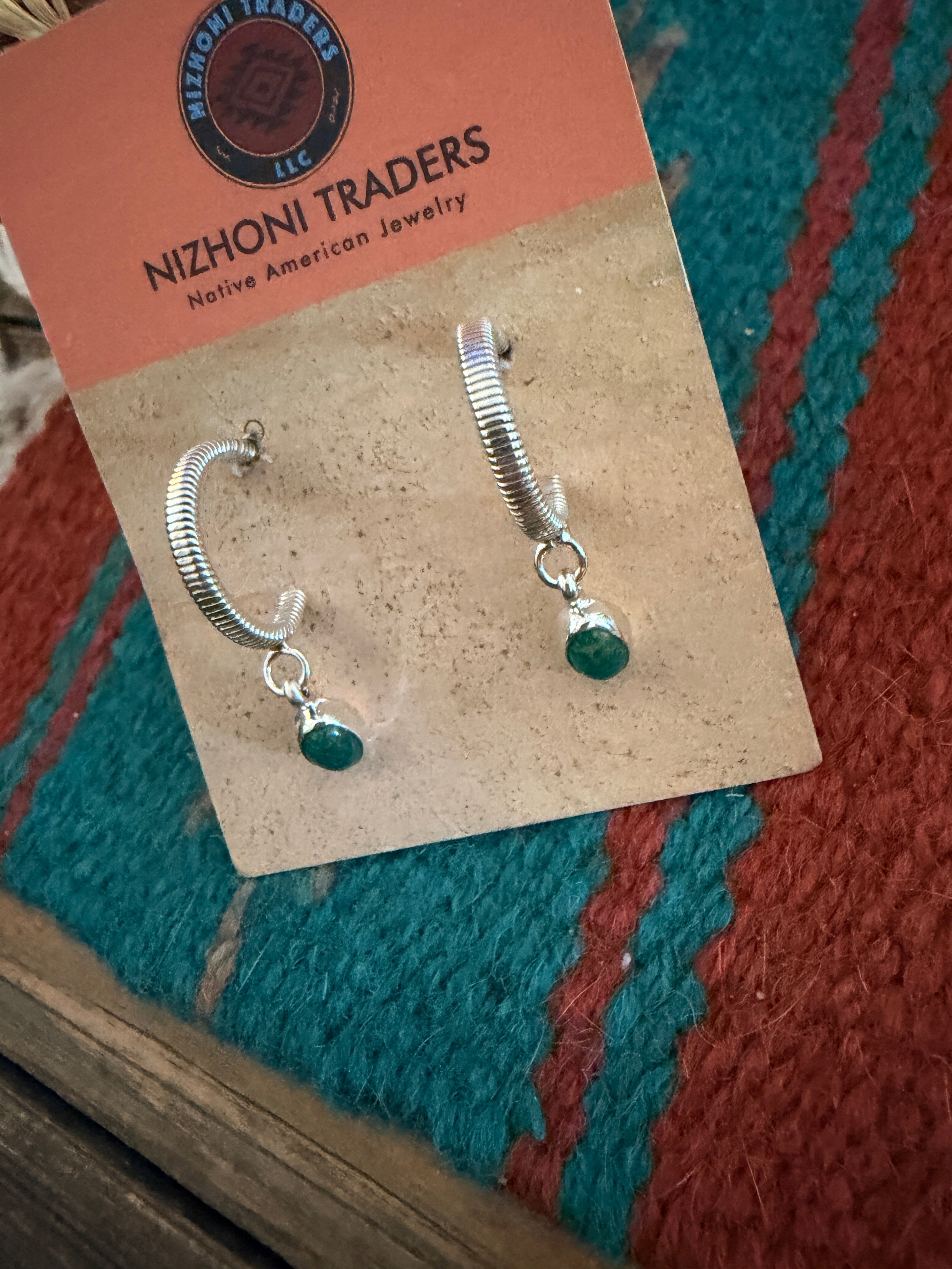 Handcrafted Turquoise & Sterling Silver Hoop Earrings