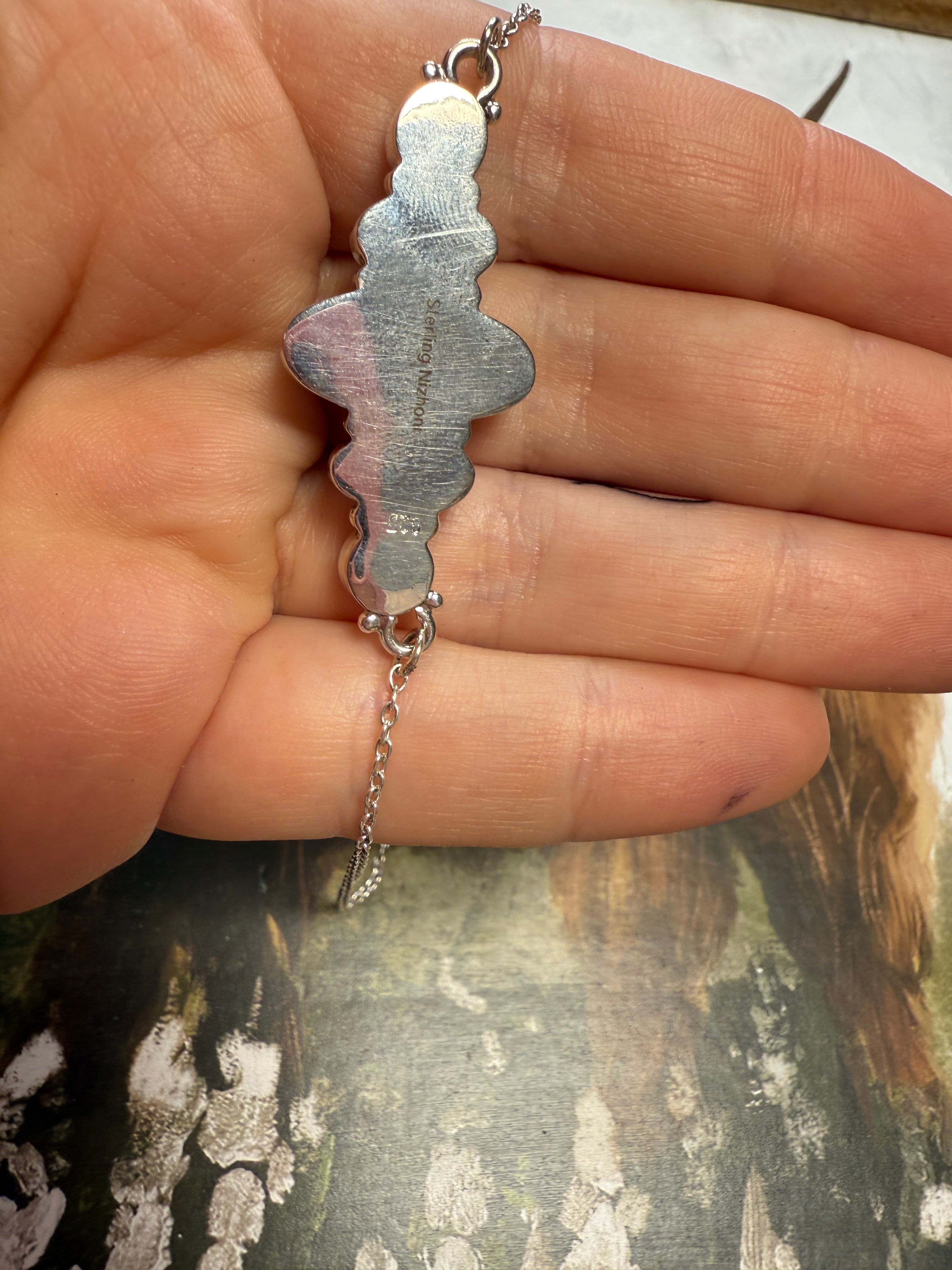 Handmade Sterling Silver White Buffalo Bar Necklace