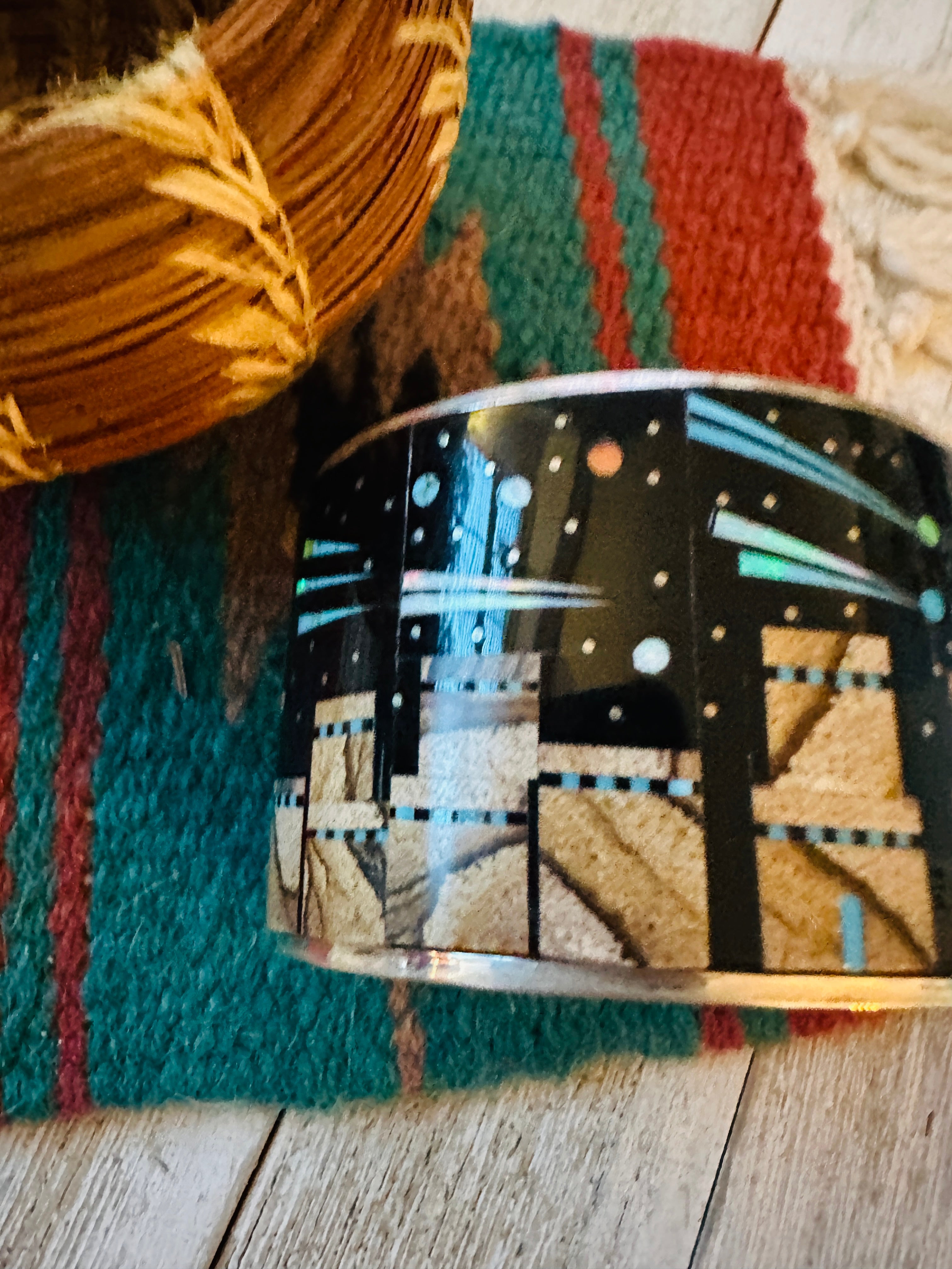 Handcrafted Multi Stone & Sterling Silver Inlay Cuff Bracelet by Gilbert Smith