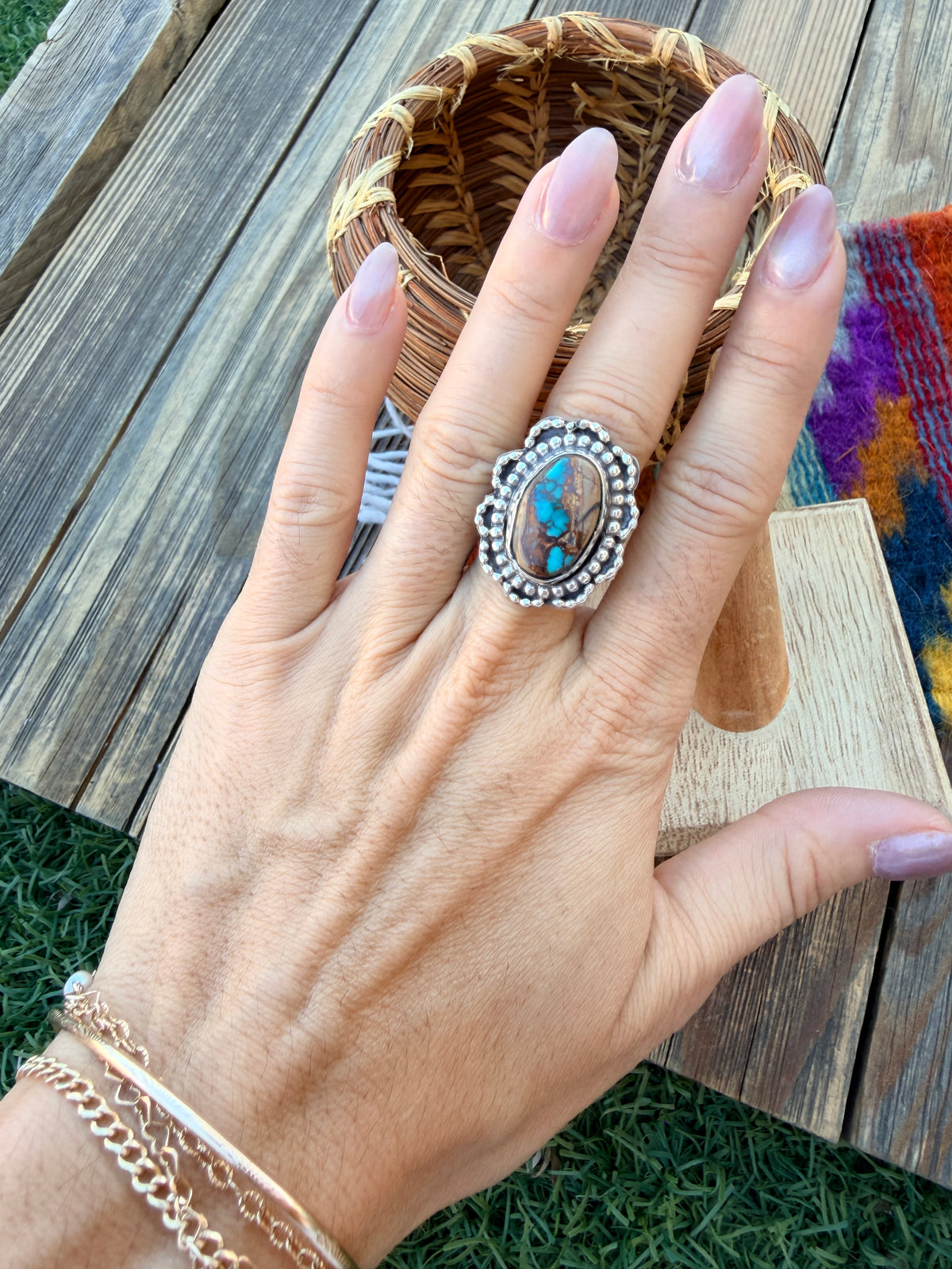 Handcrafted Royston Turquoise & Sterling Silver Ring 6 by Rosella Paxson