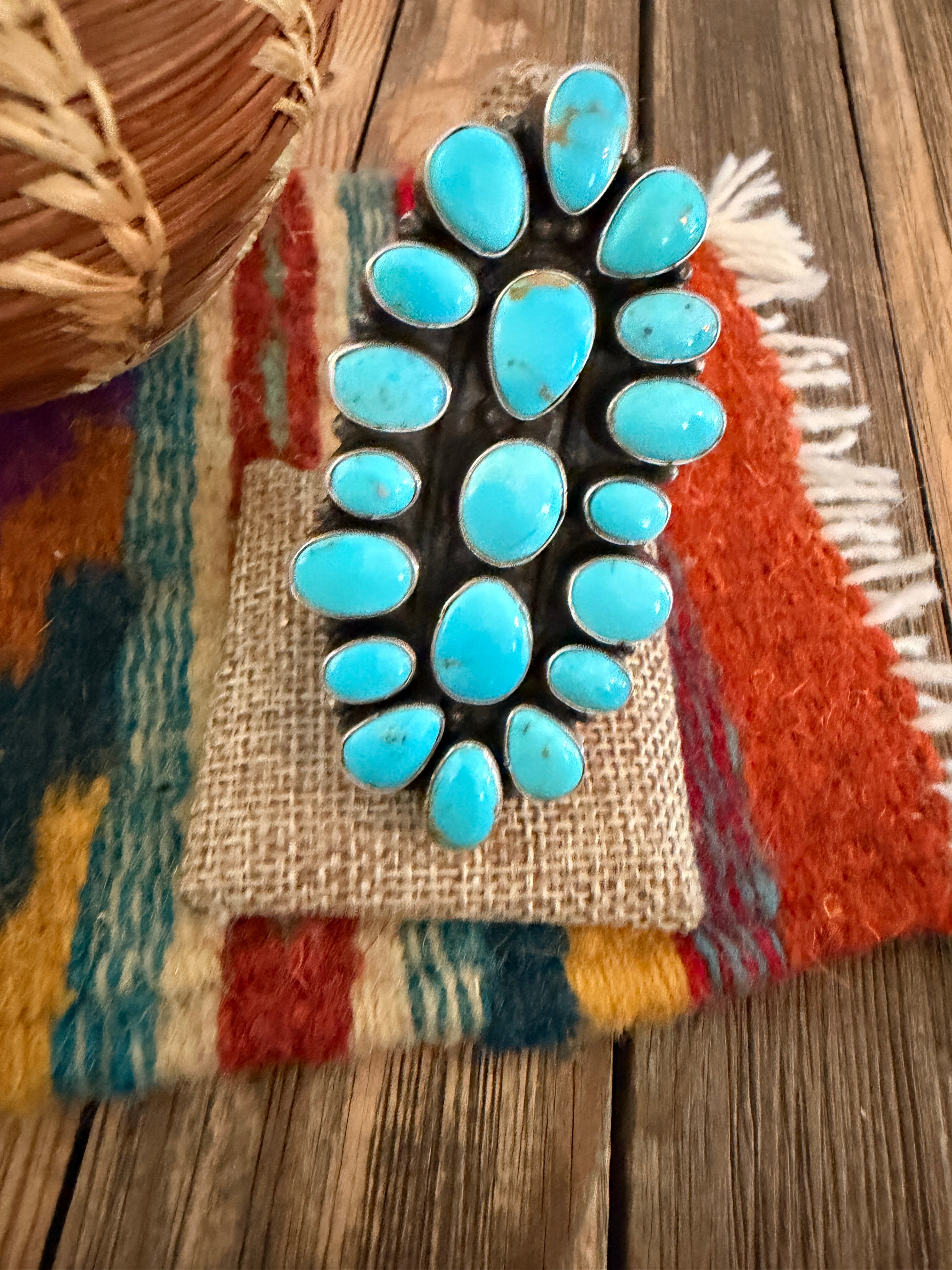 Handcrafted Turquoise & Sterling Silver Cluster Adjustable Ring Sheila Becenti
