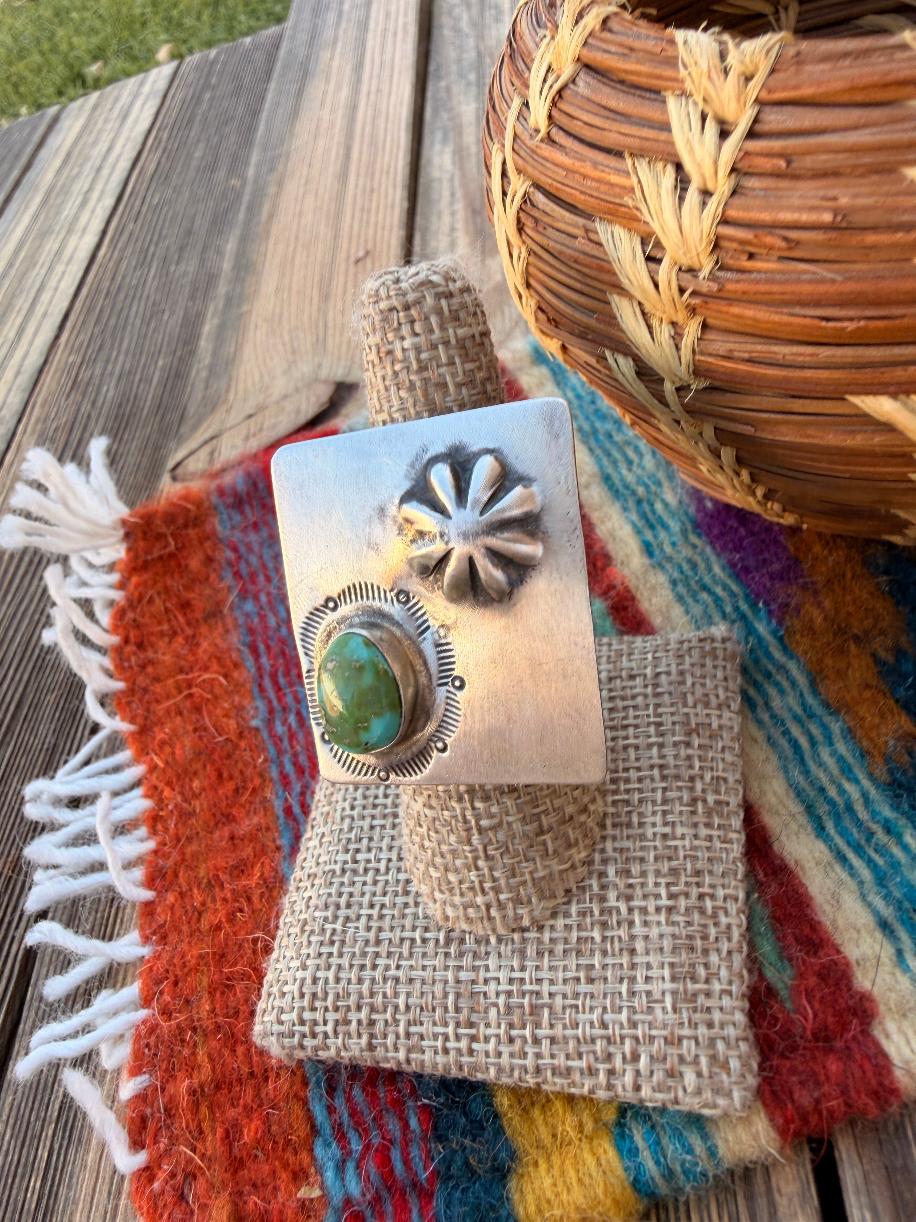 Handcrafted Sonoran Mountain Turquoise & Sterling Silver Adjustable Ring