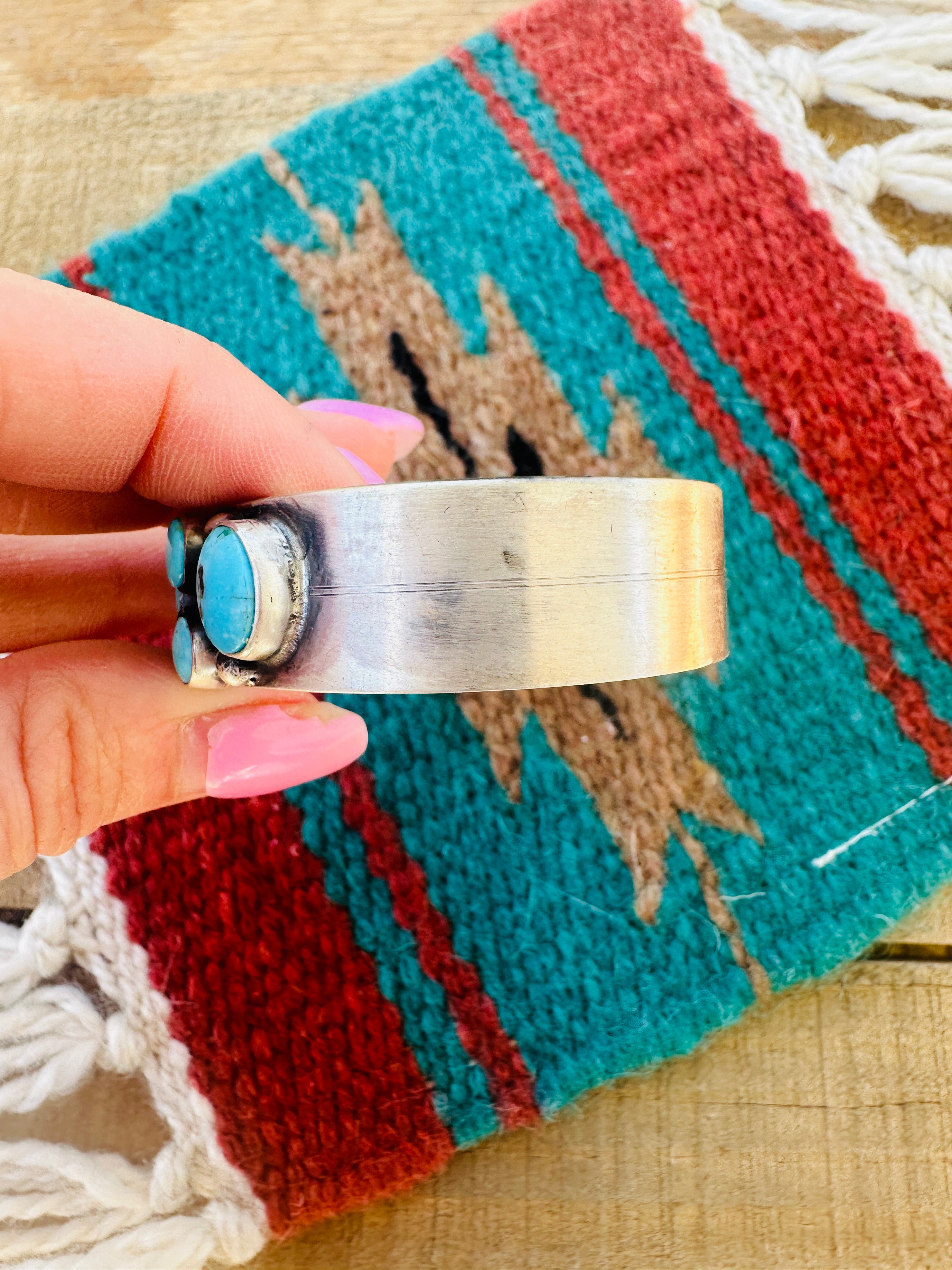 Navajo Kingman Turquoise & Sterling Silver Cuff Bracelet /