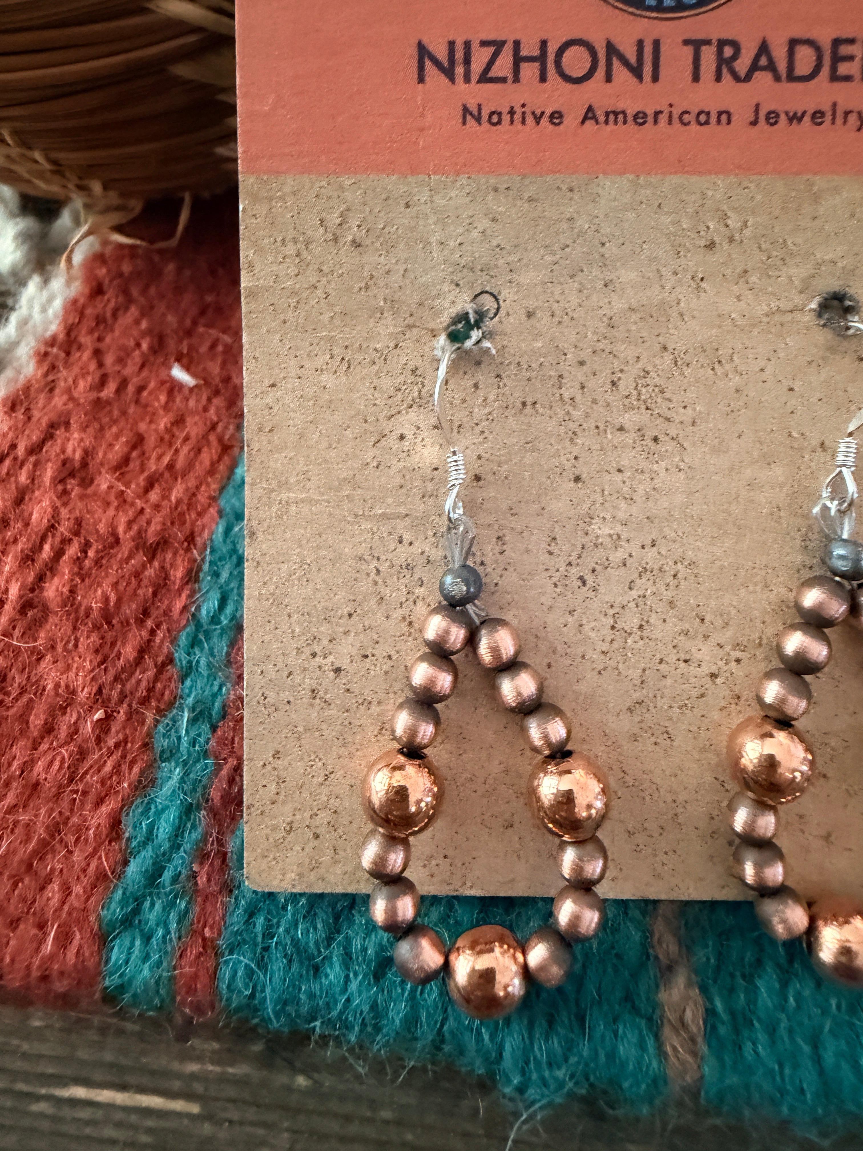 Handcrafted Copper Beaded Dangle Hoop Earrings