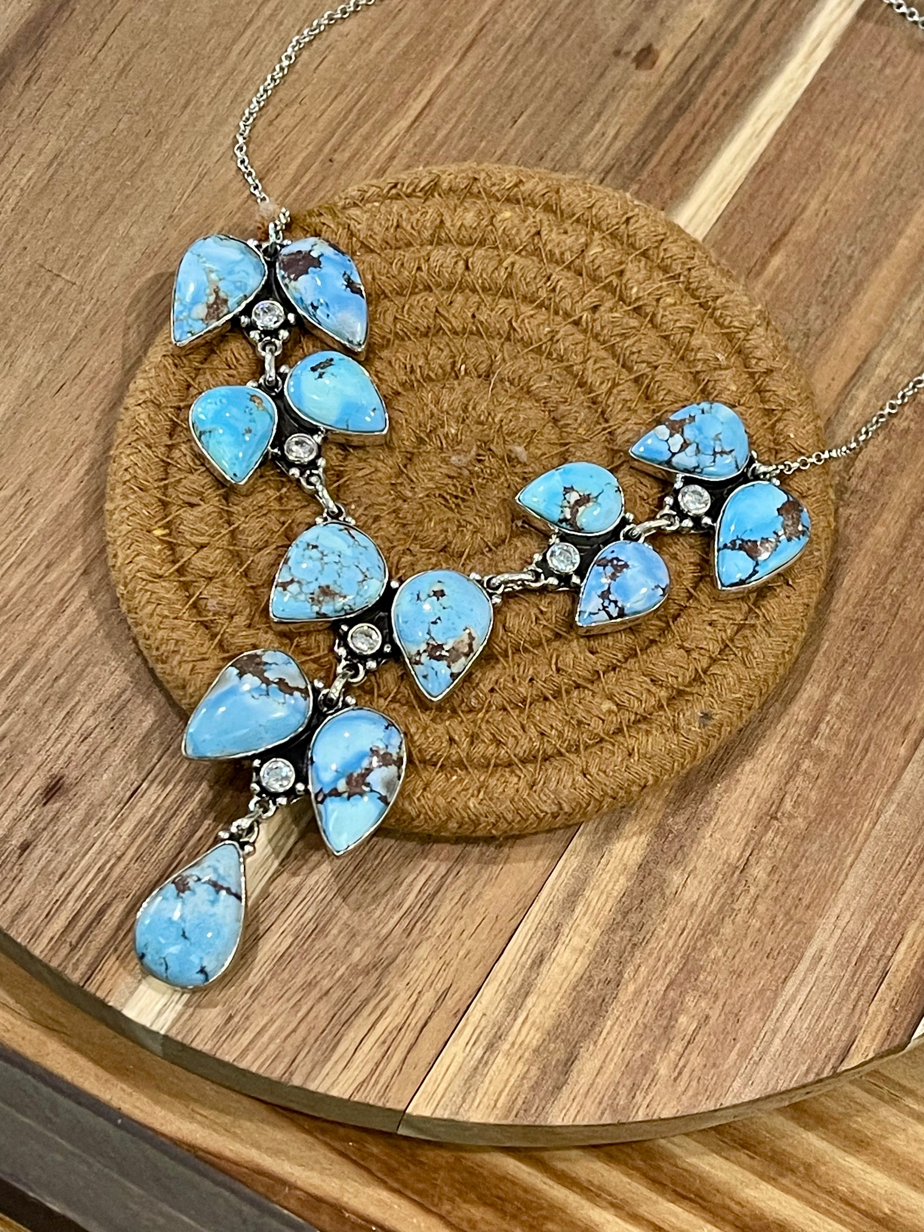 Handmade Sterling Silver, Golden Hills & CZ Cluster Necklace