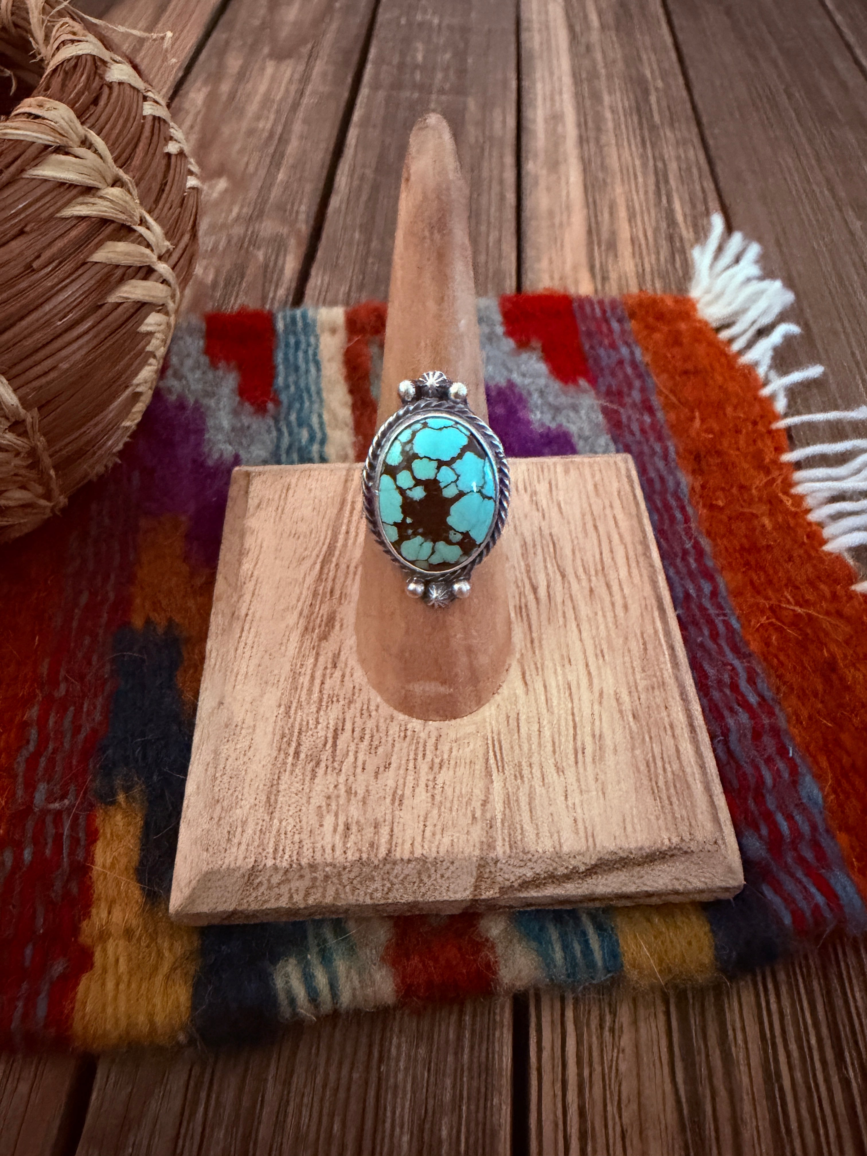 Handcrafted Turquoise & Sterling Silver Ring Size 7