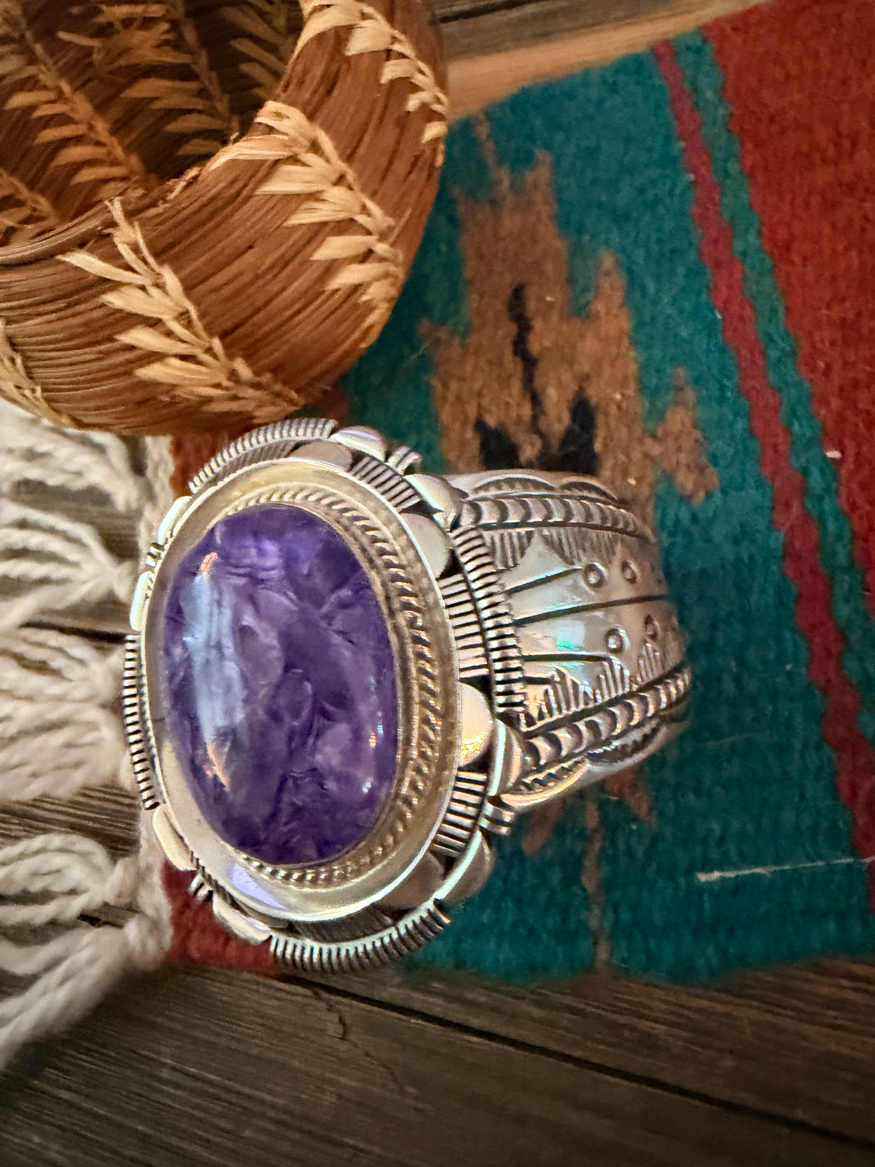 Handcrafted Charoite & Sterling Silver Cuff Bracelet by Marcella James