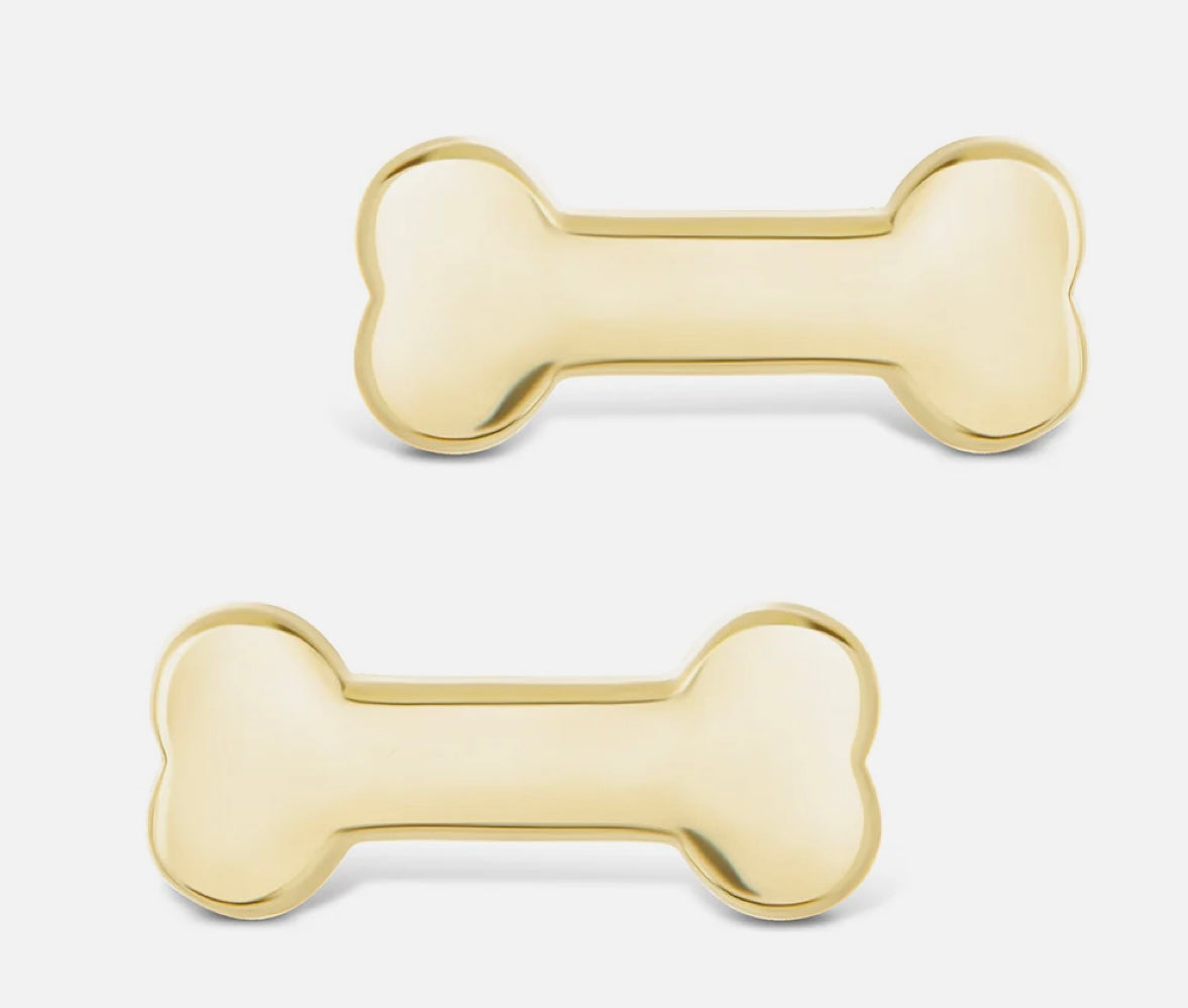 Gold Plated Sterling Silver Give a Dog a Bone Stud Earrings