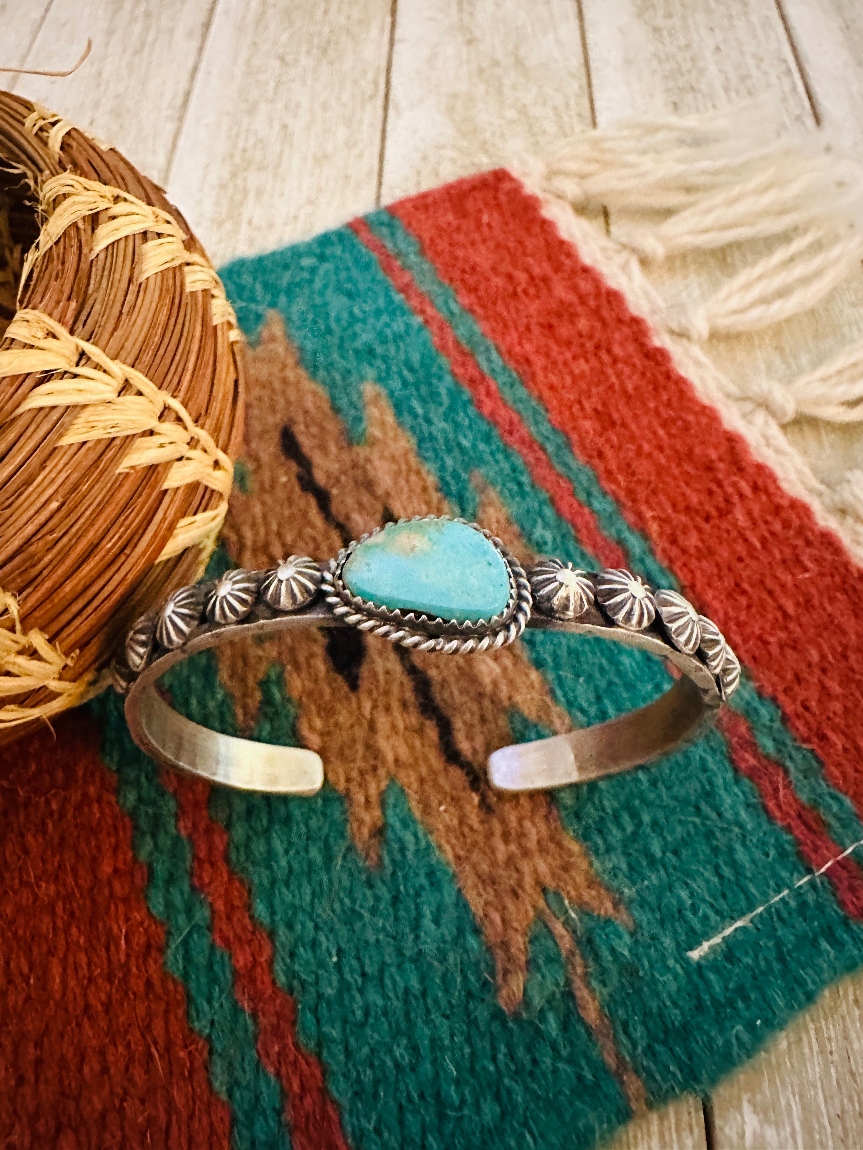Handcrafted Turquoise & Sterling Silver Cuff Bracelet by Kevin Billah
