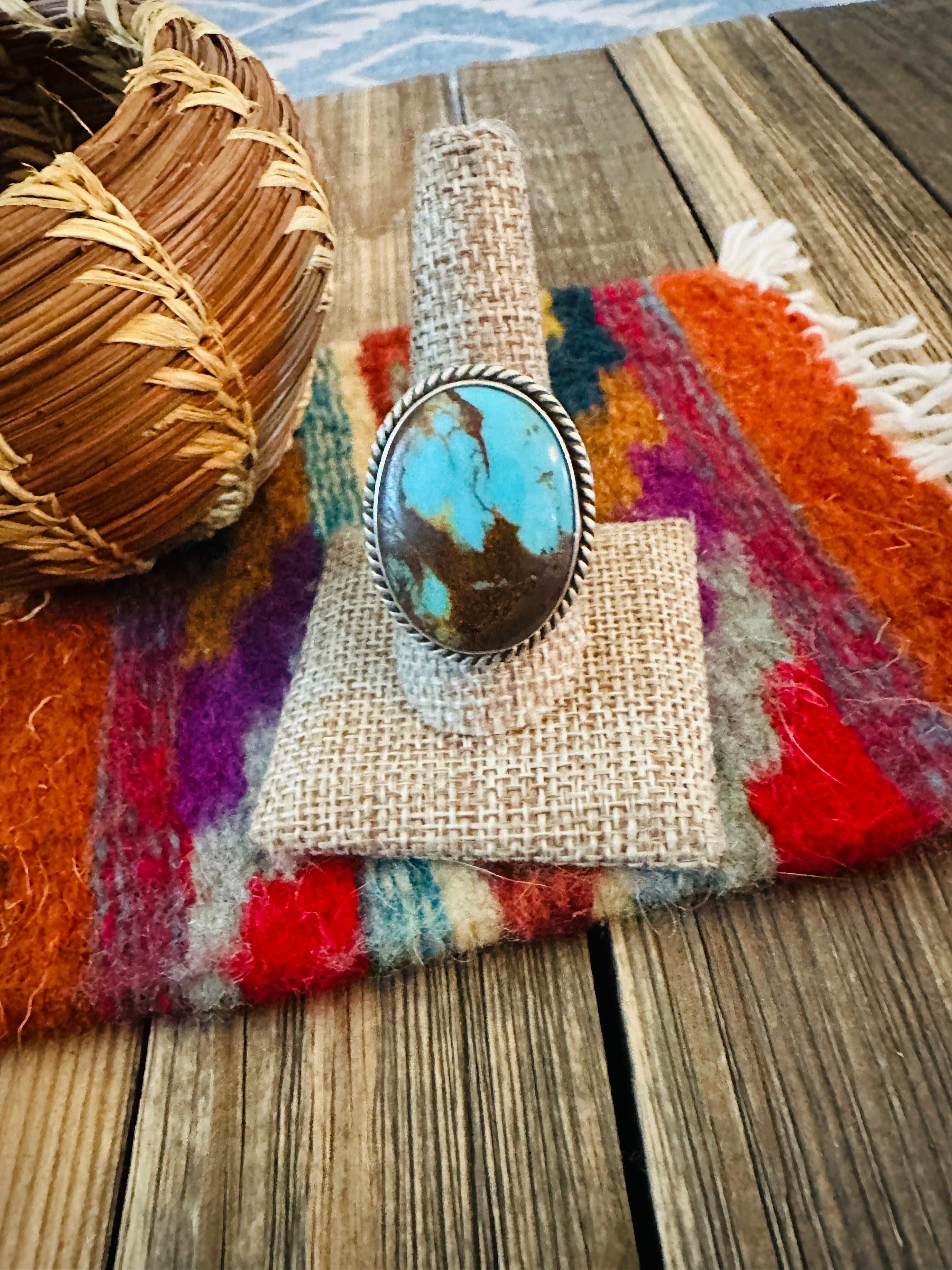 Handcrafted Turquoise & Sterling Silver Ring by Patrick Yazzie Size 10