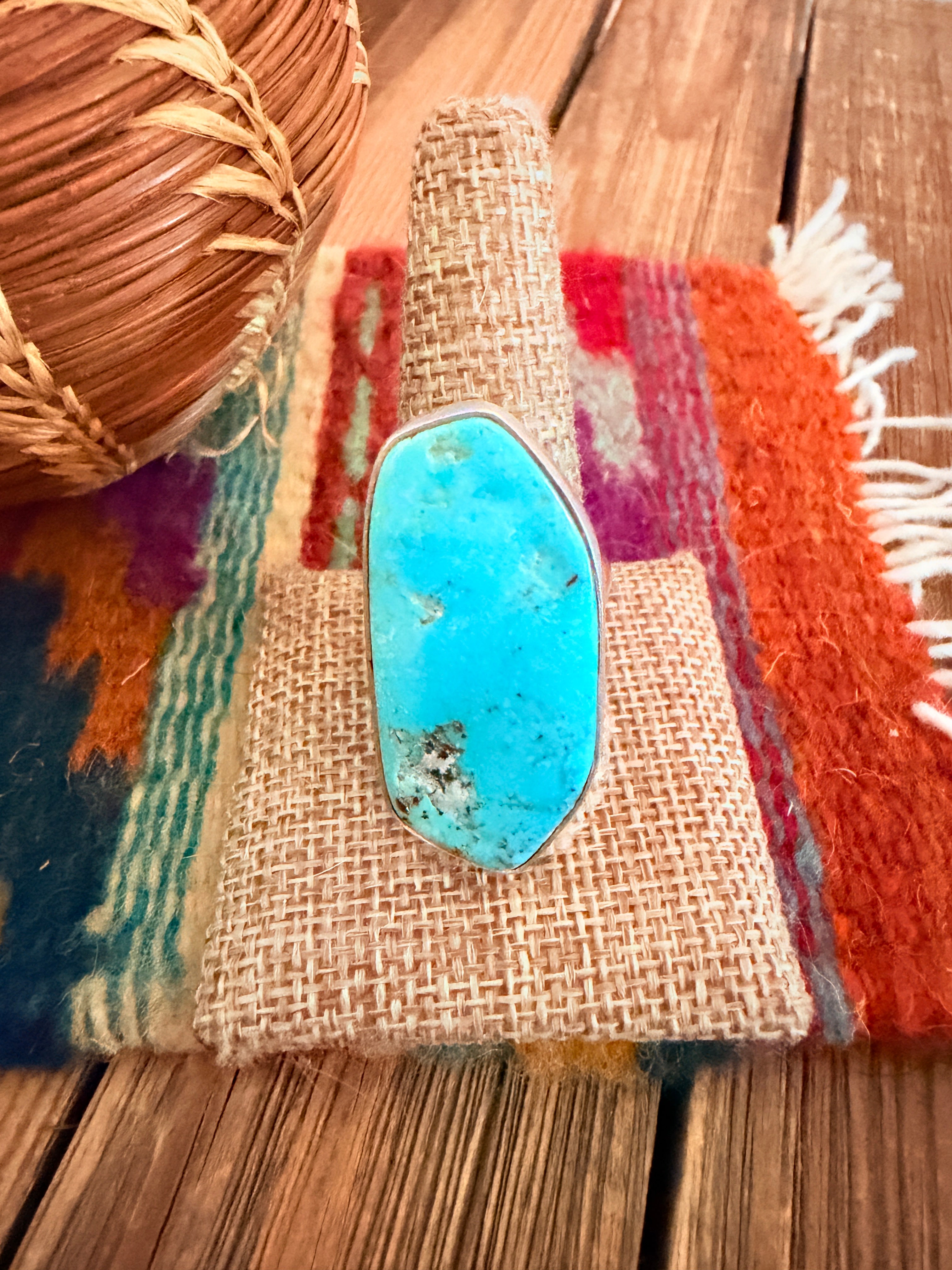 Handcrafted Turquoise & Sterling Silver Adjustable Ring by Gilbert Wilson