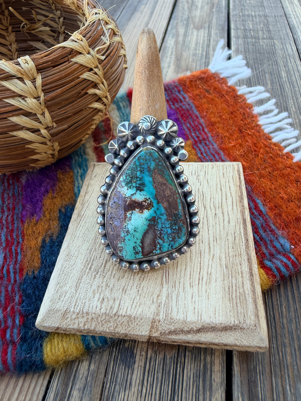 Handcrafted Royston Turquoise & Sterling Silver Ring 10 by Rosella Paxson