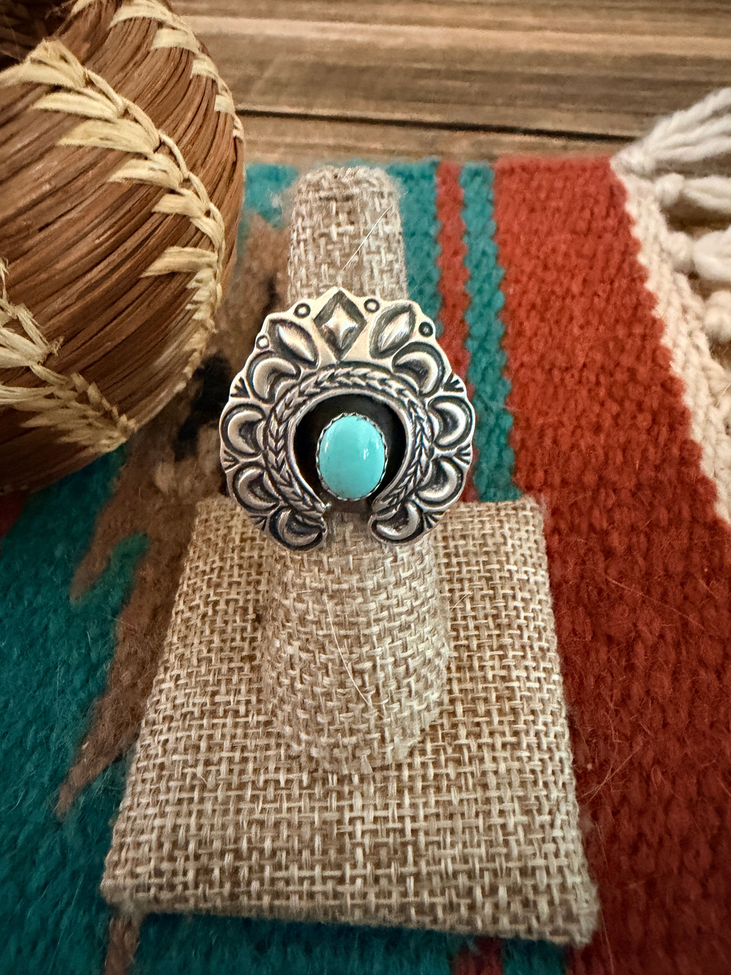 Handcrafted Turquoise & Sterling Silver Naja Ring Size 7 by Russell Sam