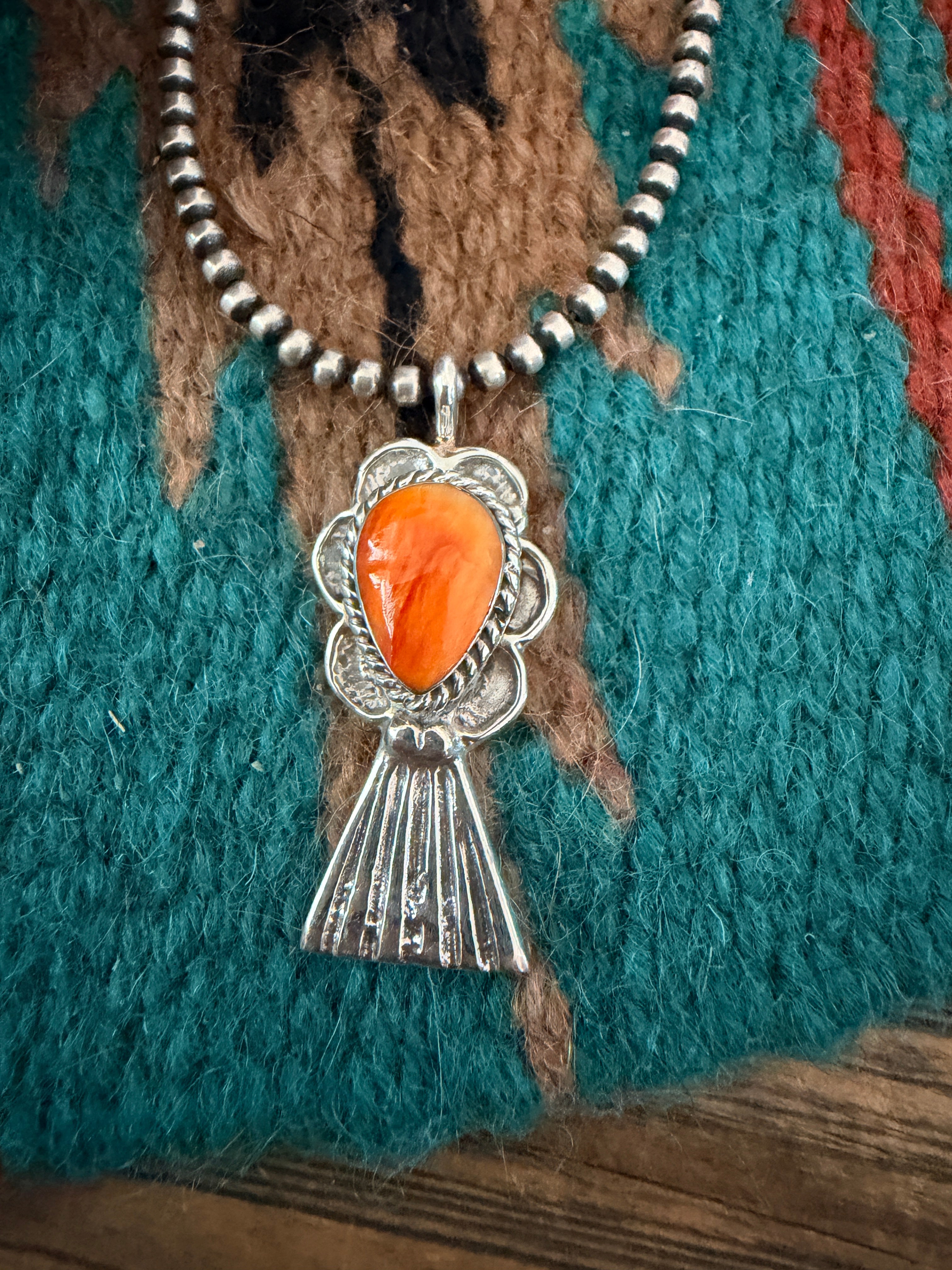 Handcrafted Sterling Silver & Orange Spiny Oyster Blossom Pendant by J