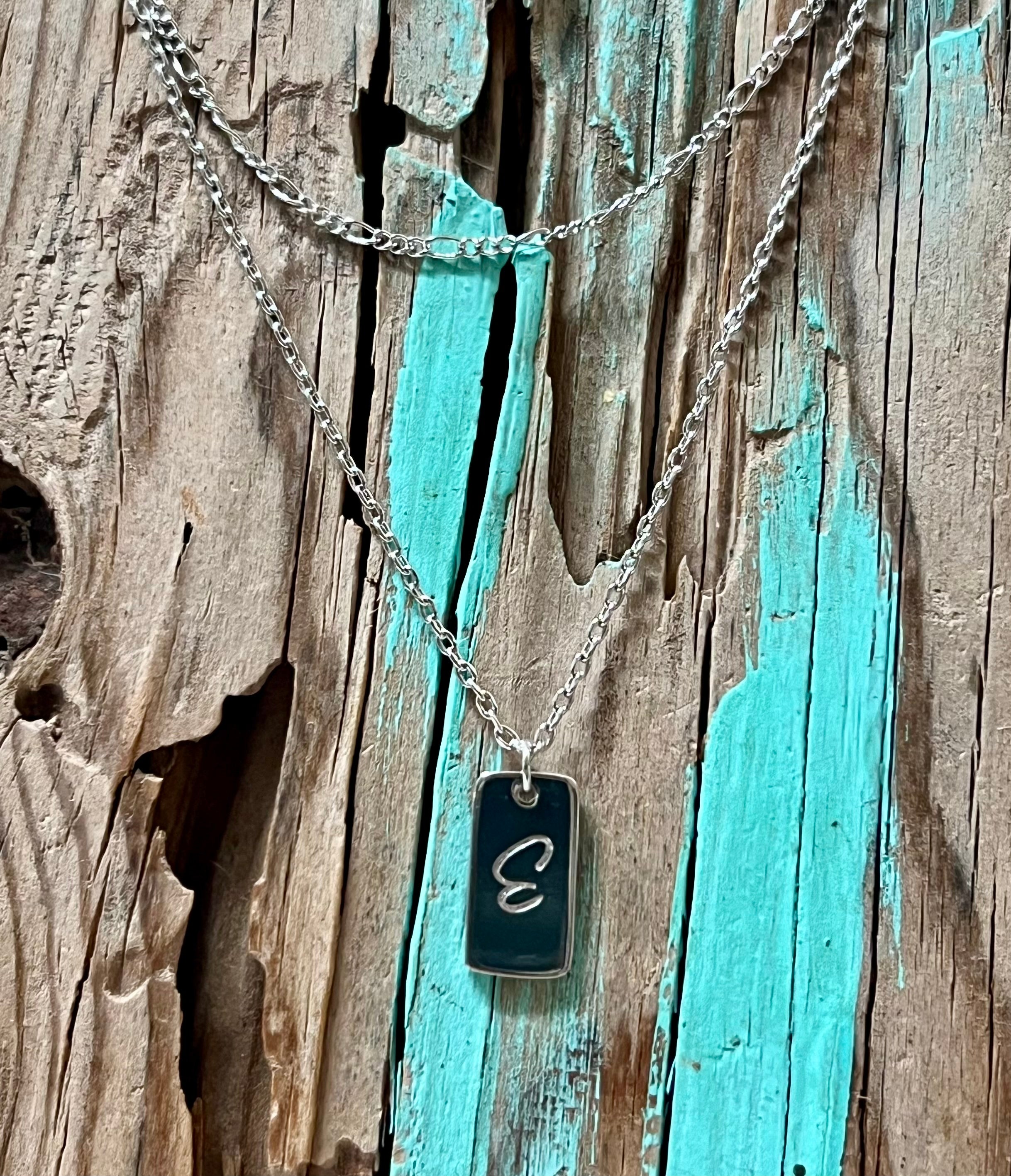 Initial Tag Layered Chain “E” Necklace