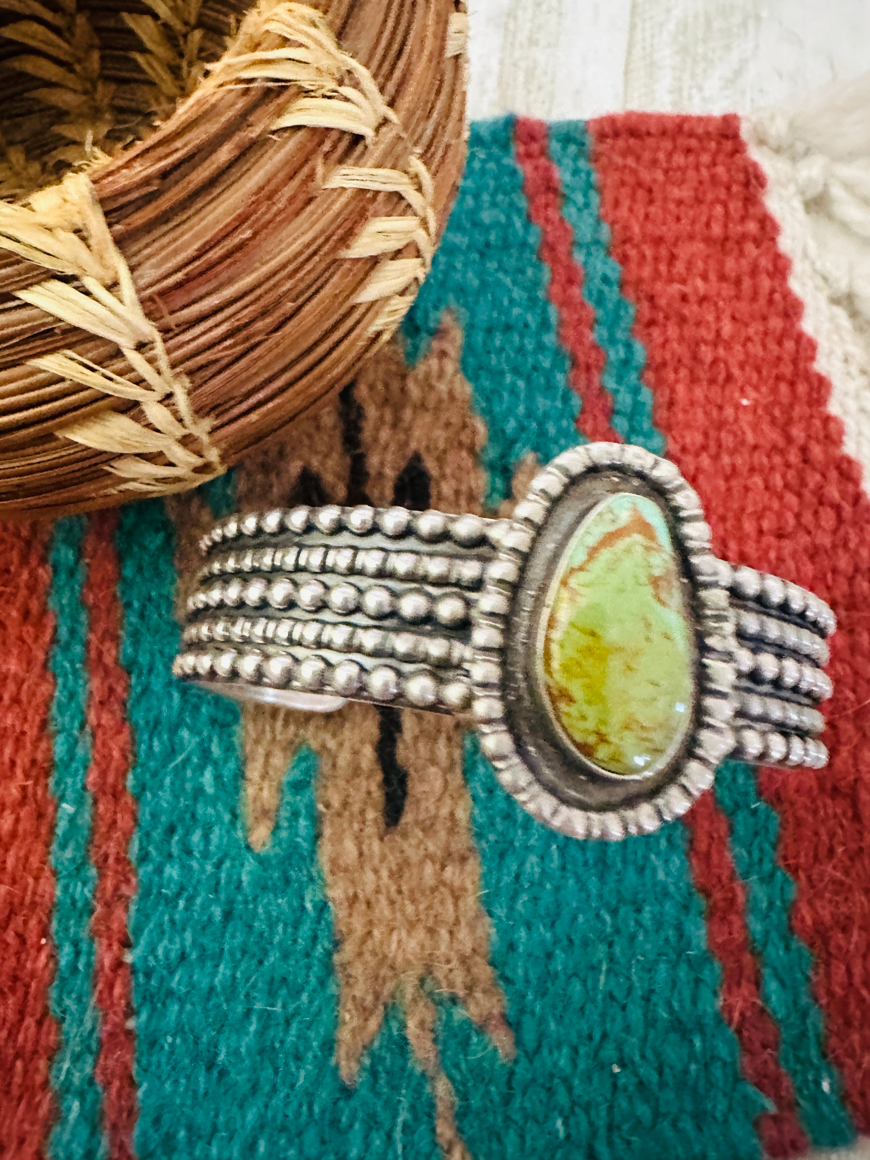 Handcrafted Old Pawn Turquoise & Sterling Silver Cuff Bracelet