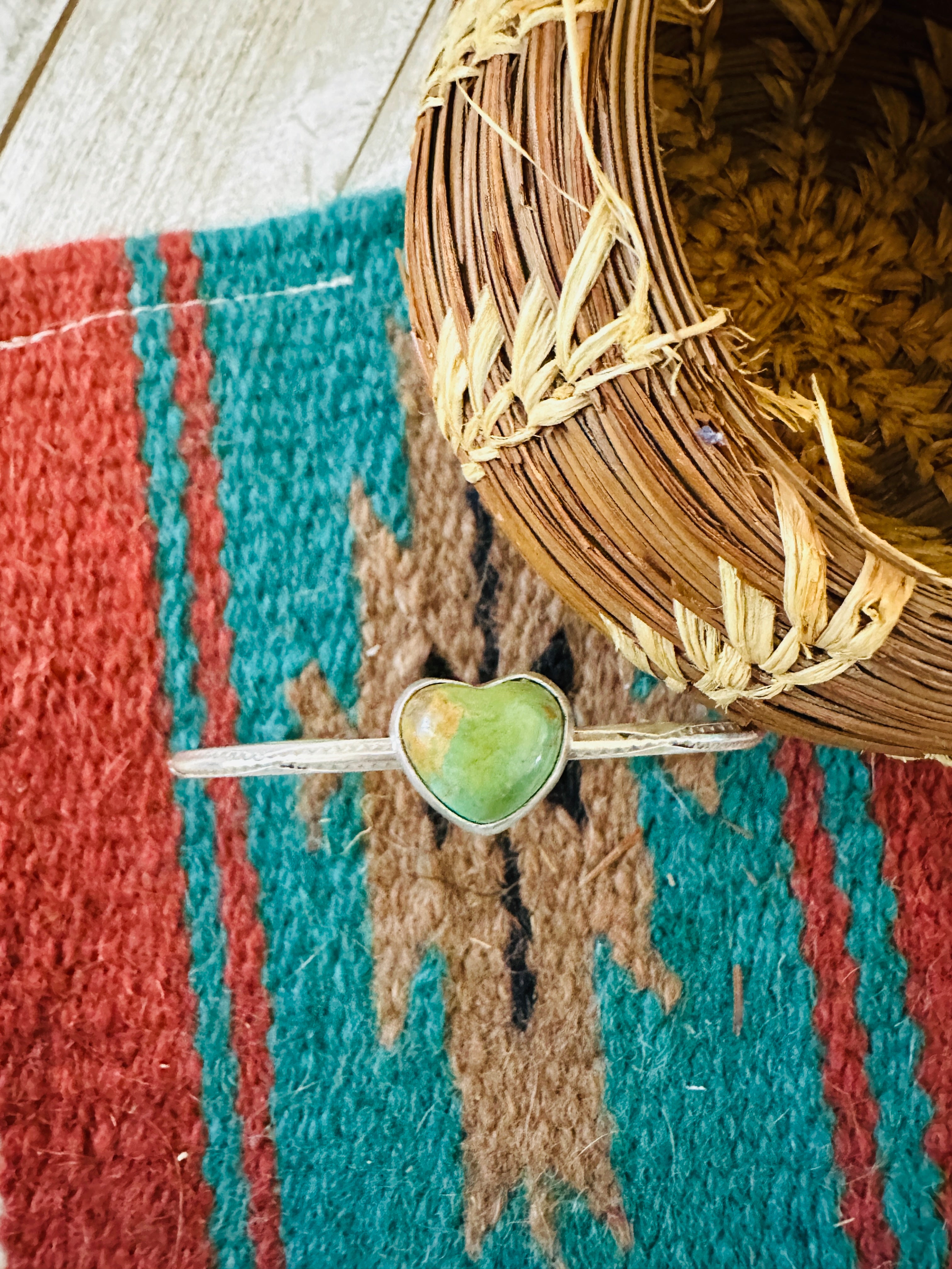 Handcrafted Turquoise & Sterling Silver Heart Cuff Bracelet