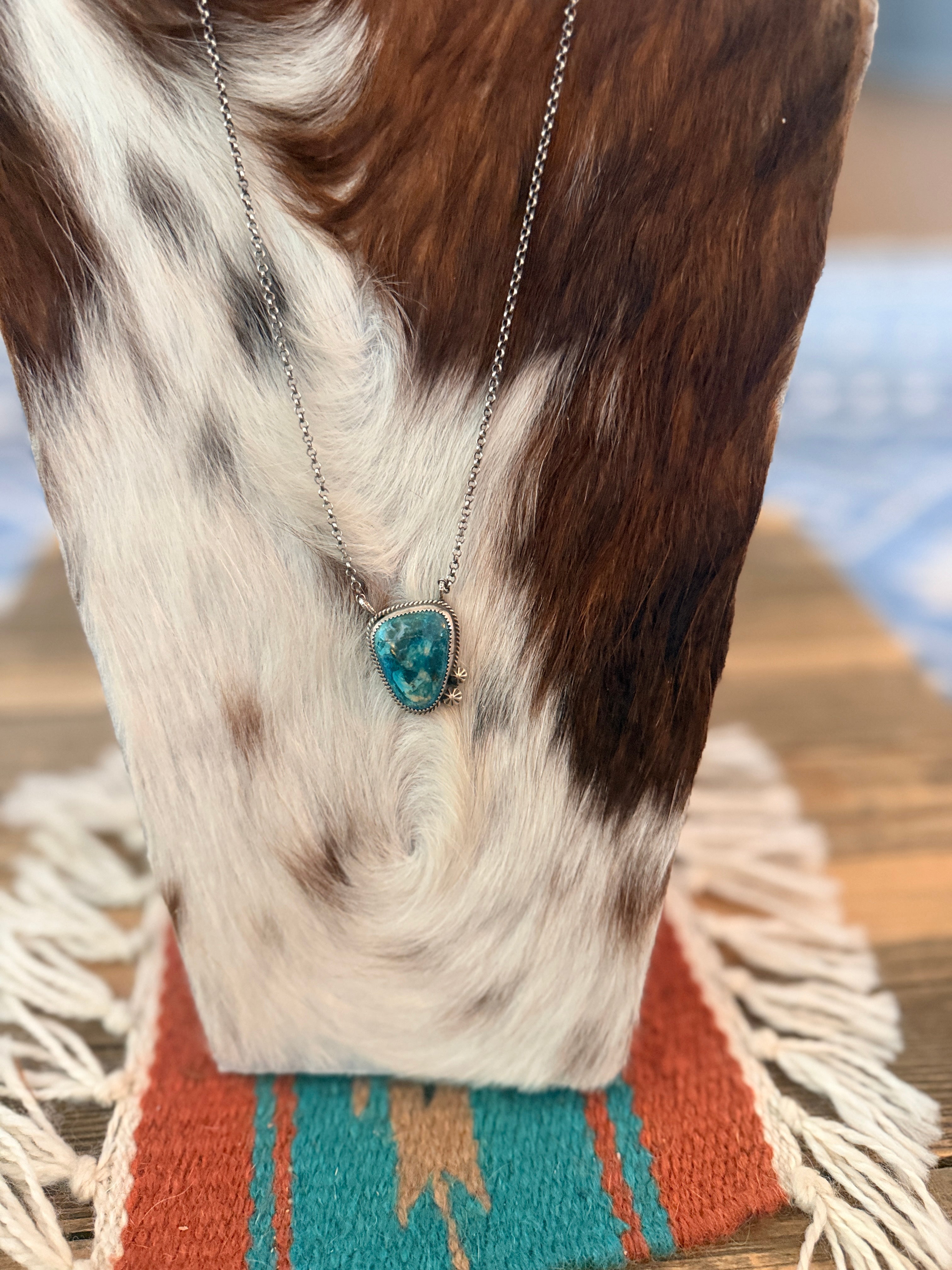 Handmade Sterling Silver & Peruvian Blue Opal Necklace