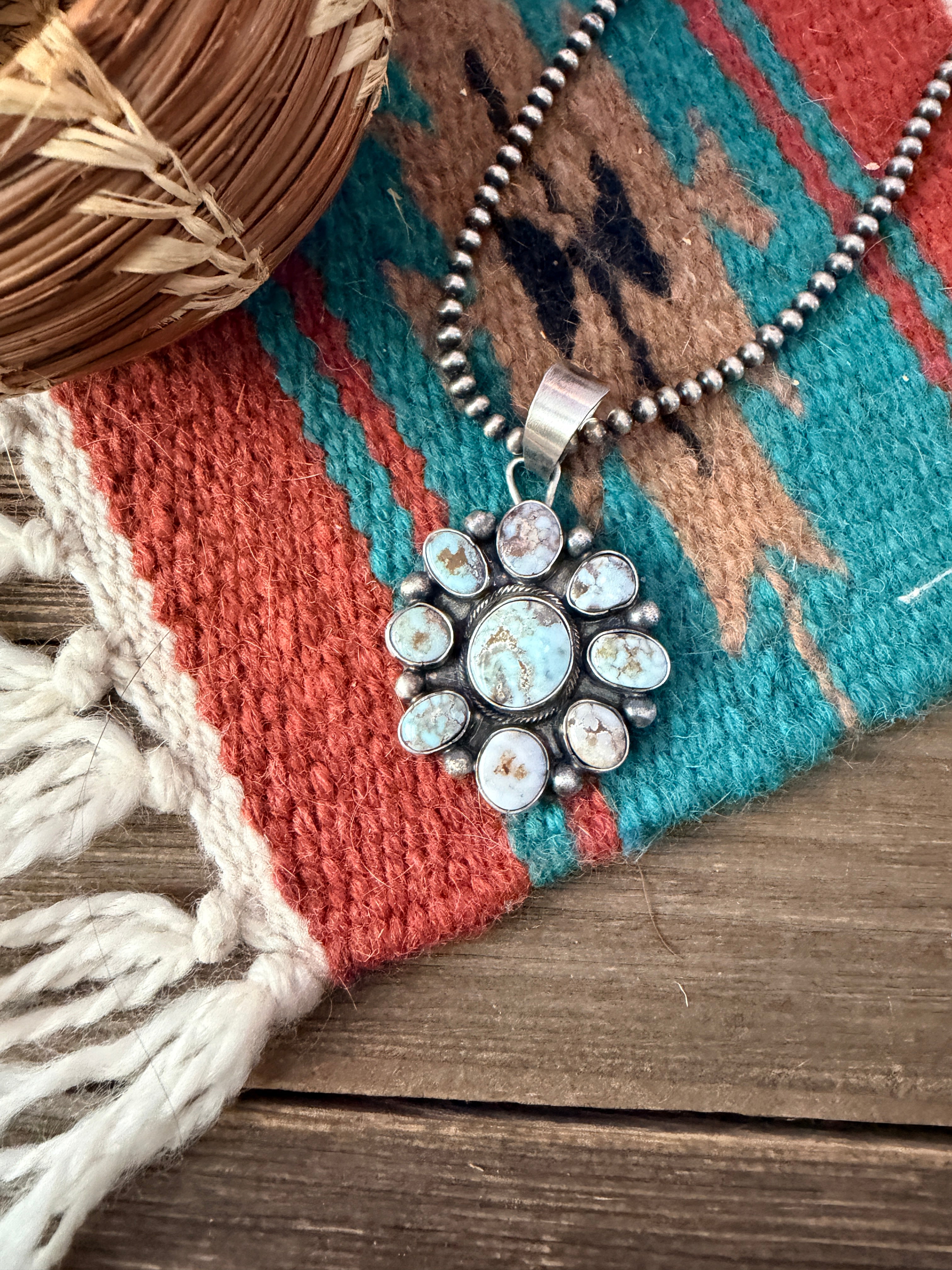 Handcrafted Sterling Silver & Dry Creek Turquoise Cluster Pendant by Travis Jim