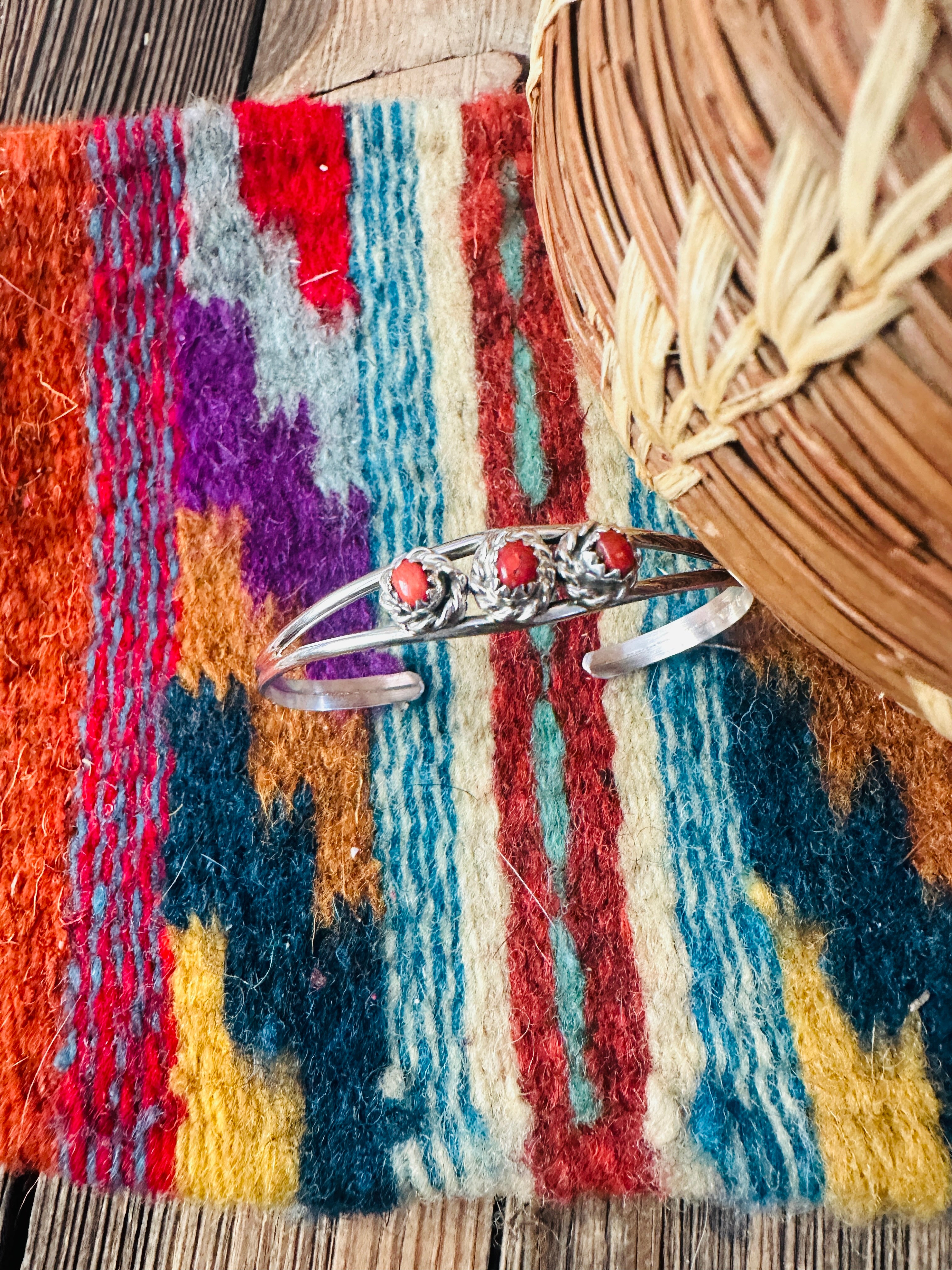 Handcrafted Coral & Sterling Silver Baby Cuff Bracelet