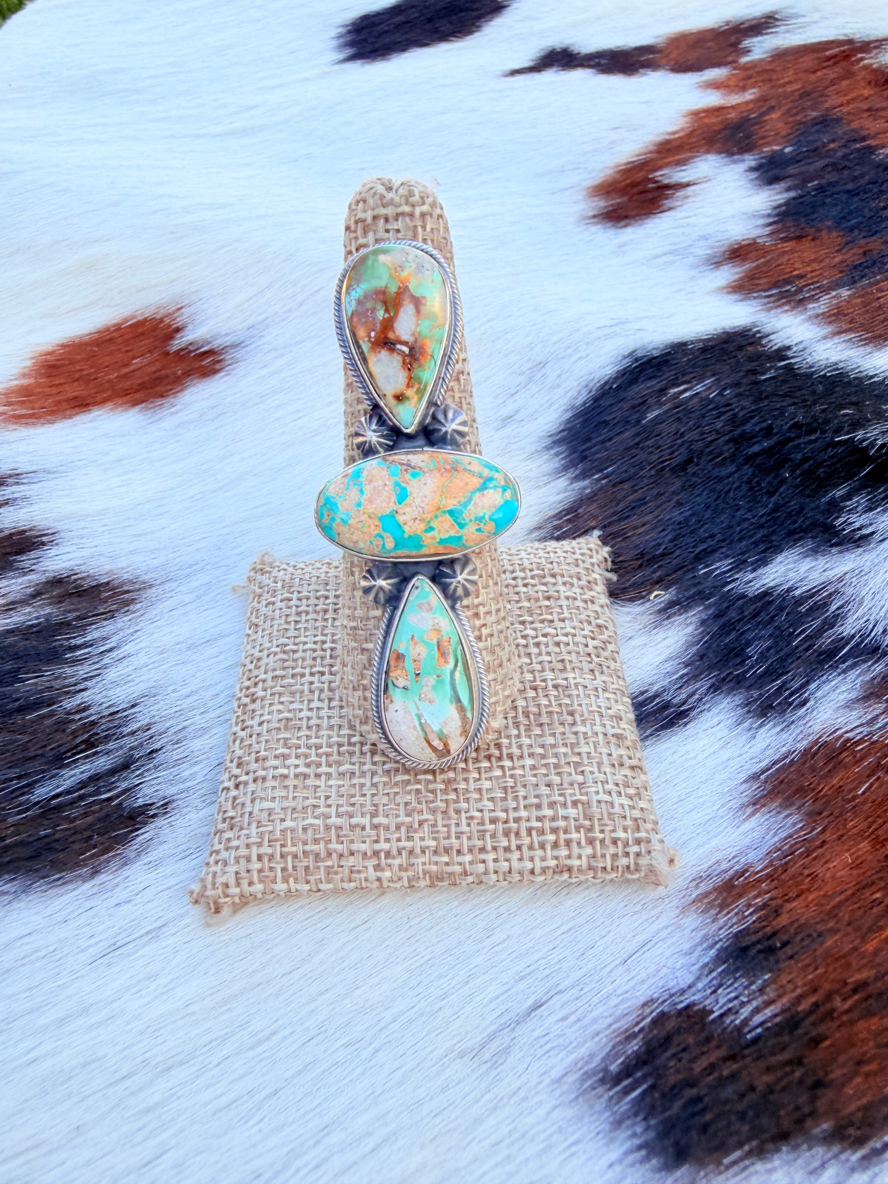 Handcrafted Royston Turquoise & Sterling Silver Cluster Ring Size 9 by Darrin Livingston