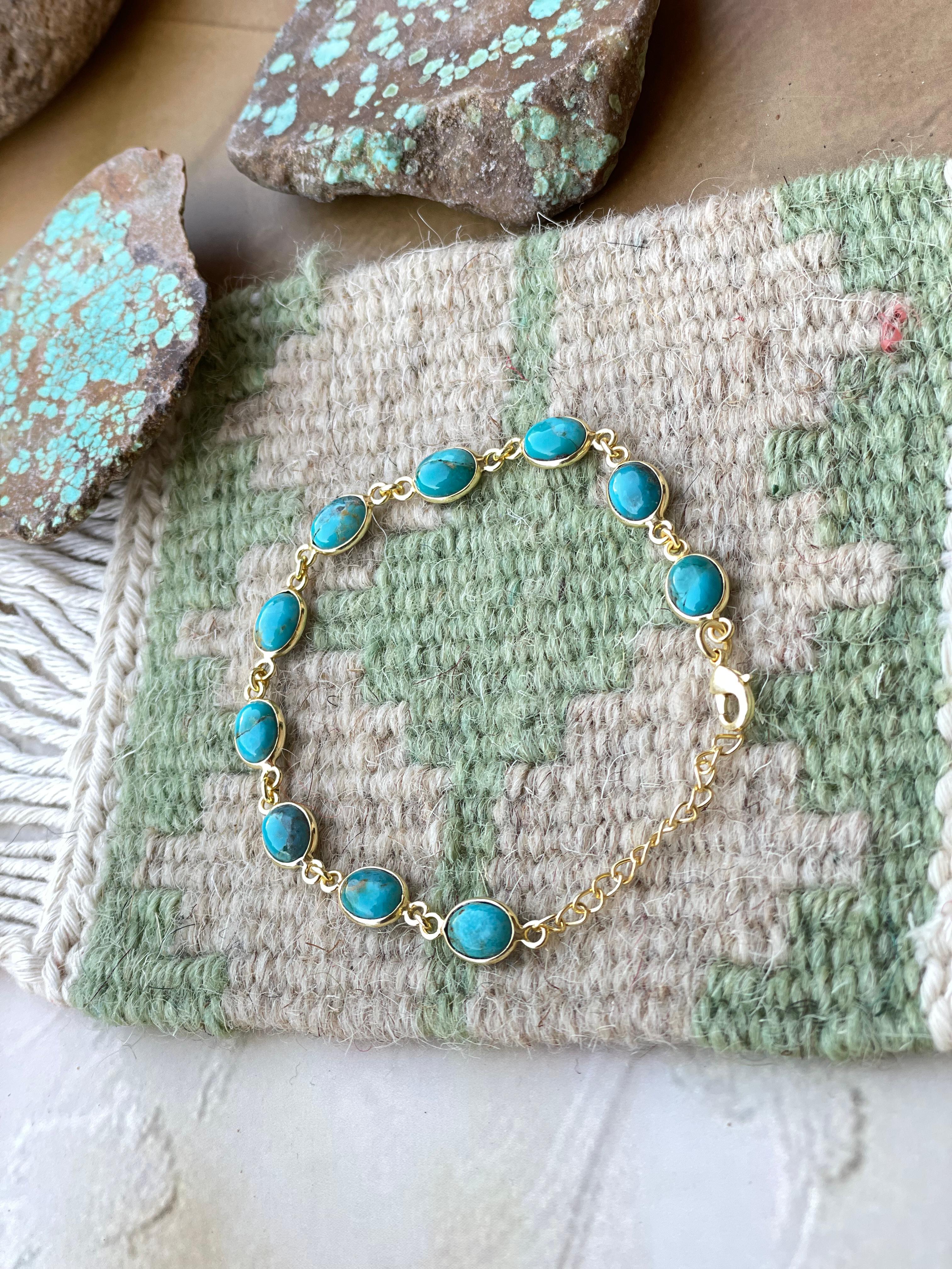 “The Golden Collection” Handmade Natural Turquoise Gold Plated Link Bracelet