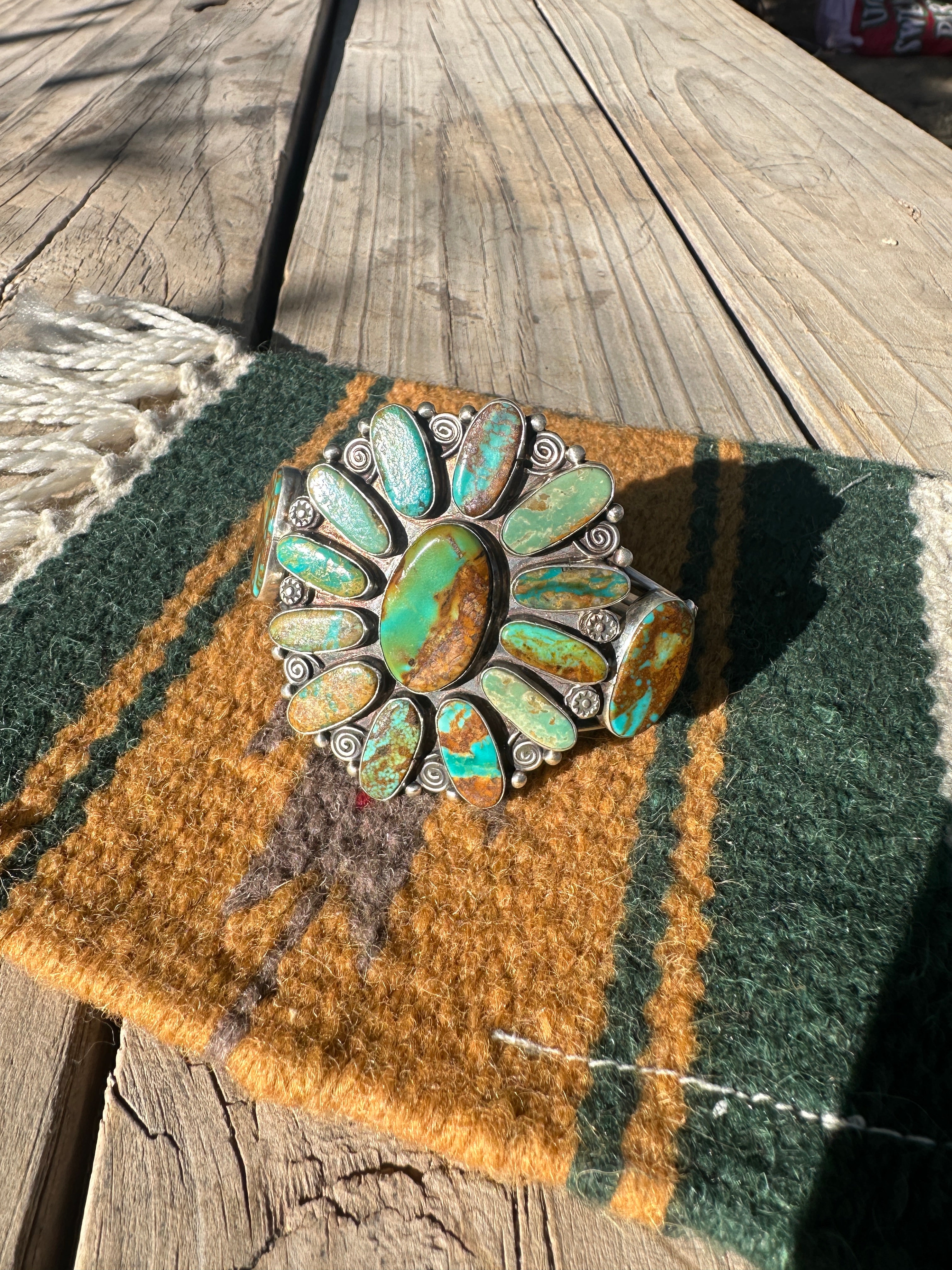 Jacqueline Silver Royston Turquoise & Sterling Cluster Cuff /