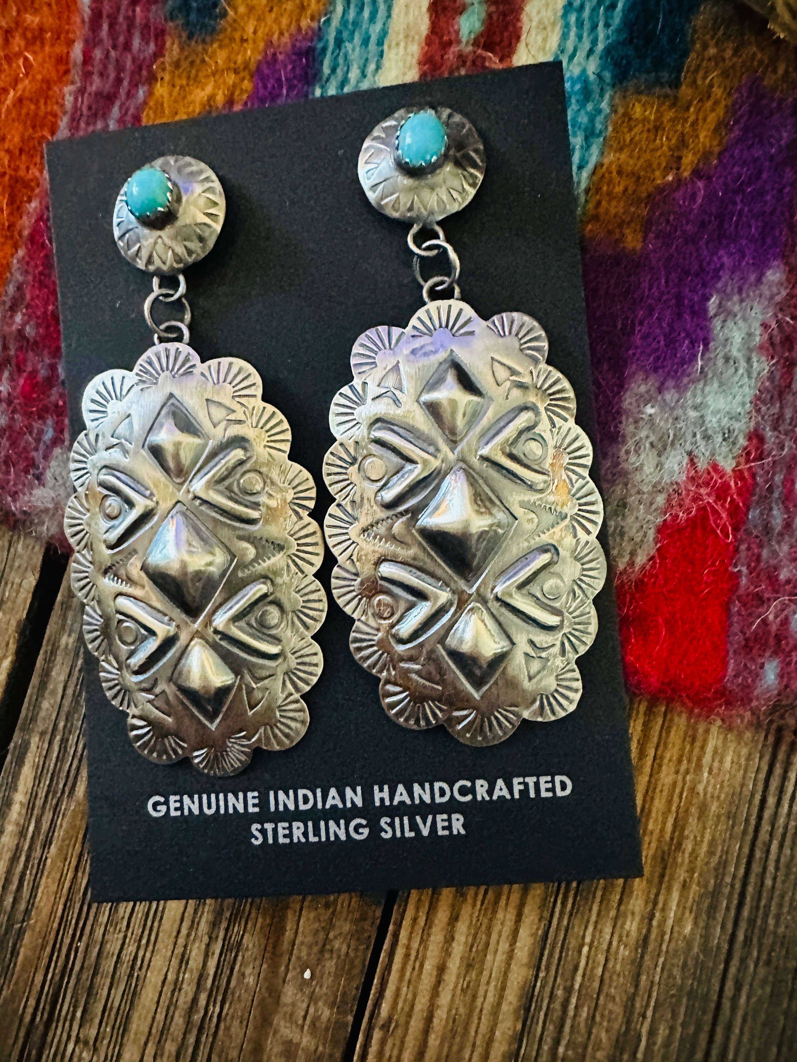 Handcrafted Turquoise & Sterling Silver Concho Dangle Earrings
