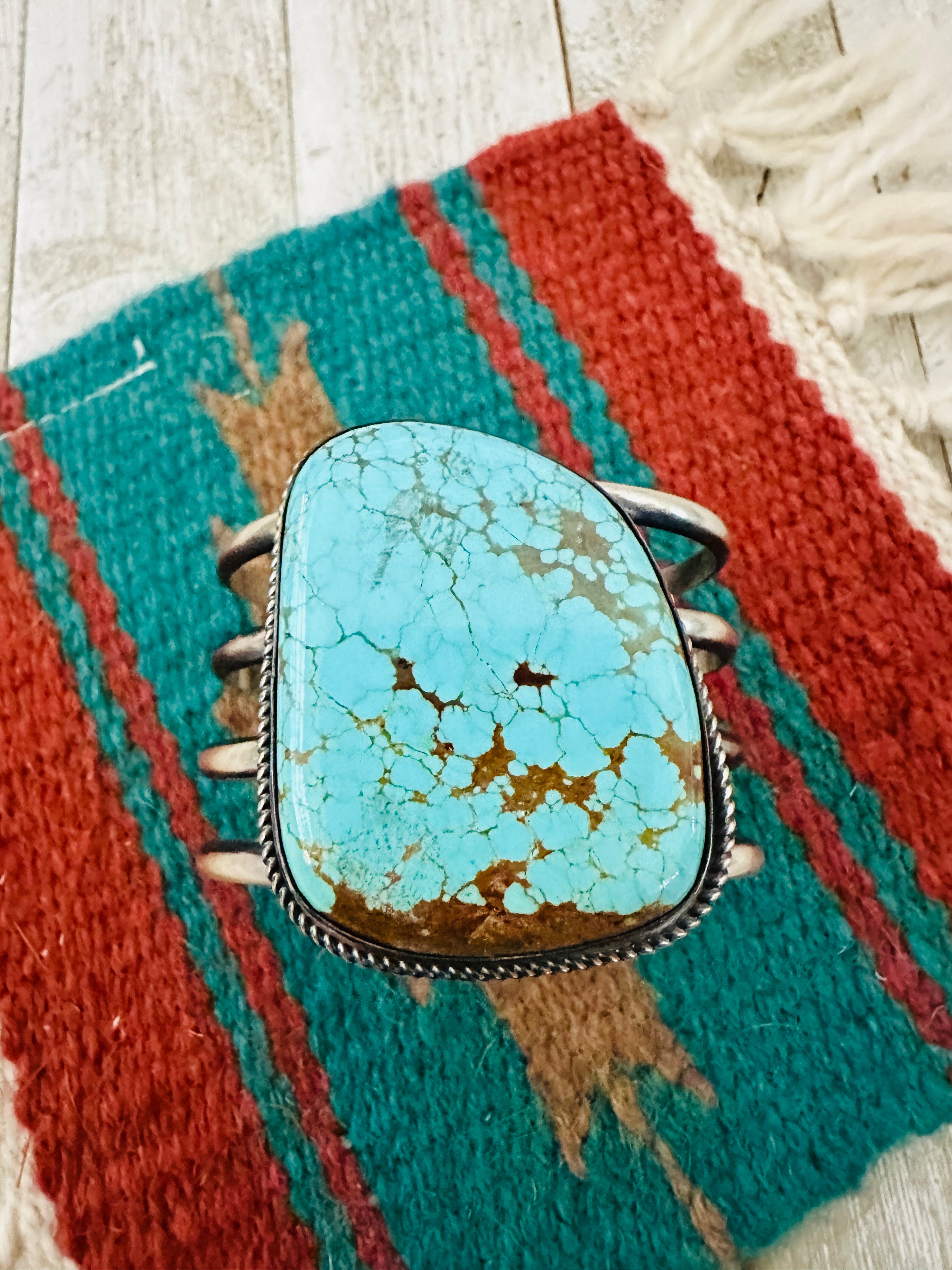 Handcrafted Sterling Silver & Number 8 Turquoise Cuff Bracelet by Chimney Butte