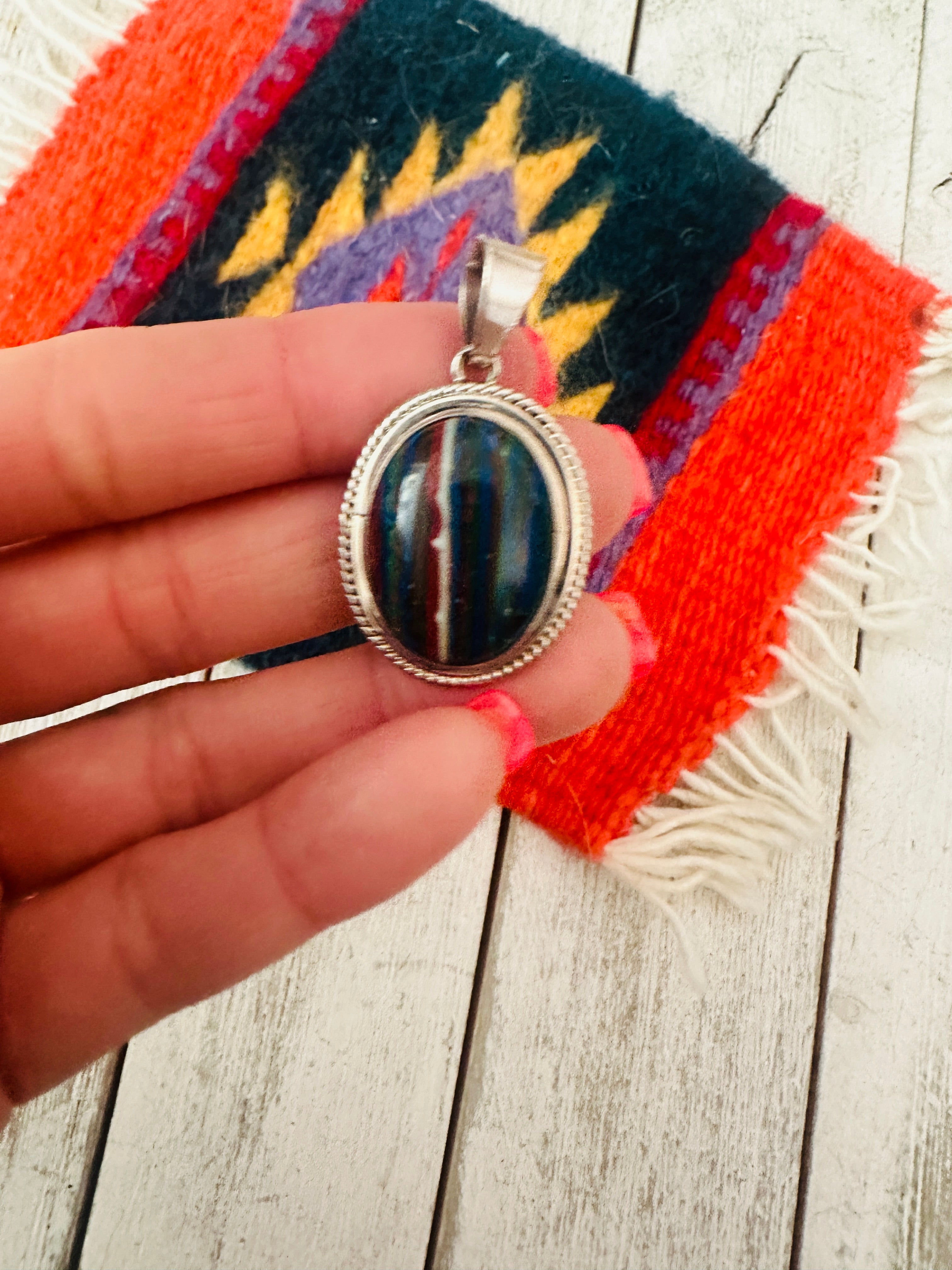 Handcrafted Rainbow Calsilica and Sterling Silver Star Pendant