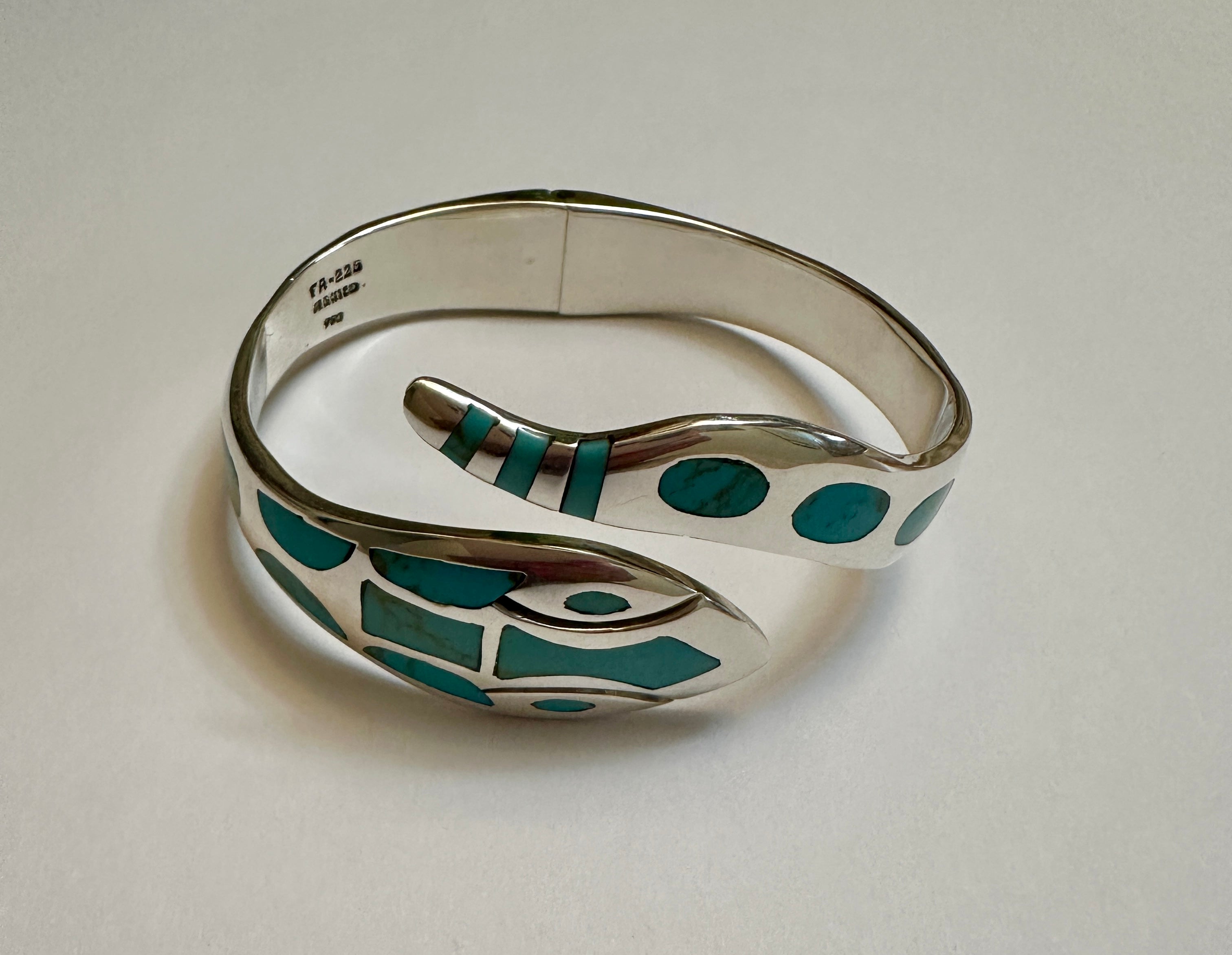 Turquoise Sterling Silver Hinged Snake Cuff Bracelet