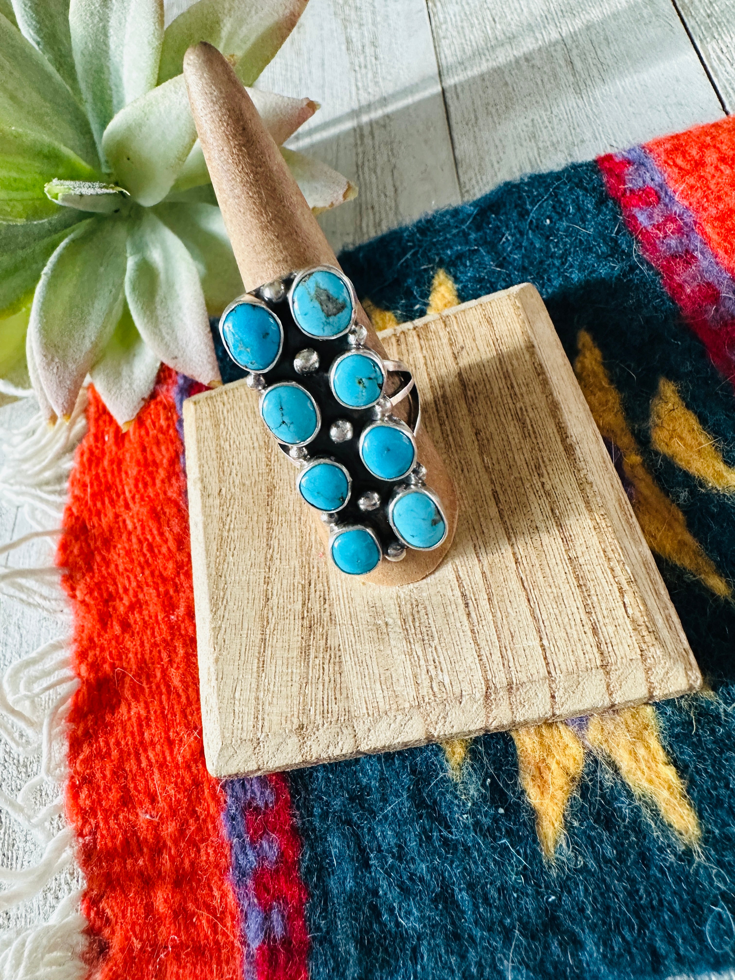 Handcrafted Kingman Turquoise & Sterling Silver Ring Size 9.5