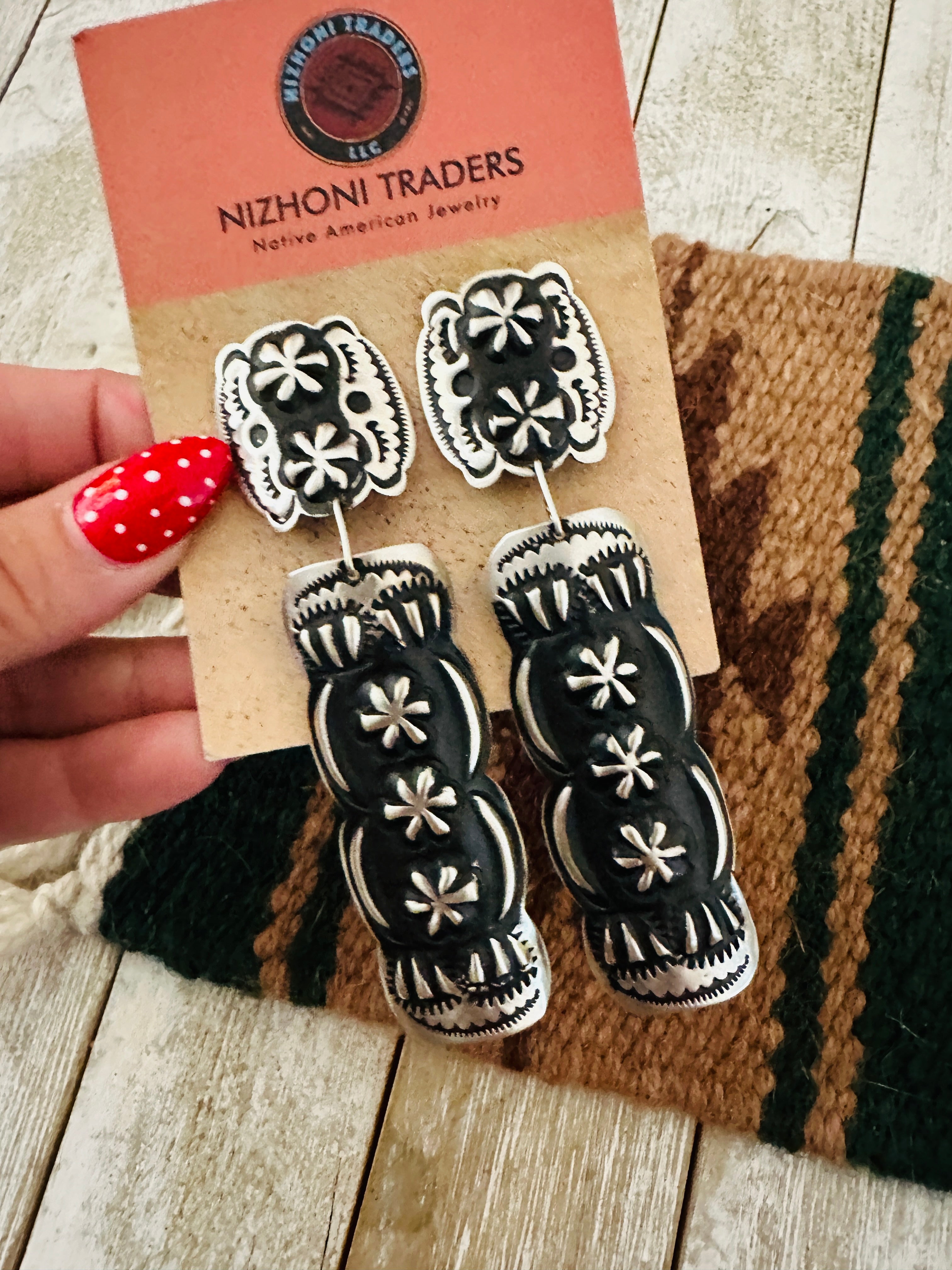 Handcrafted Sterling Silver Concho Dangle Earrings by Leander Tahe