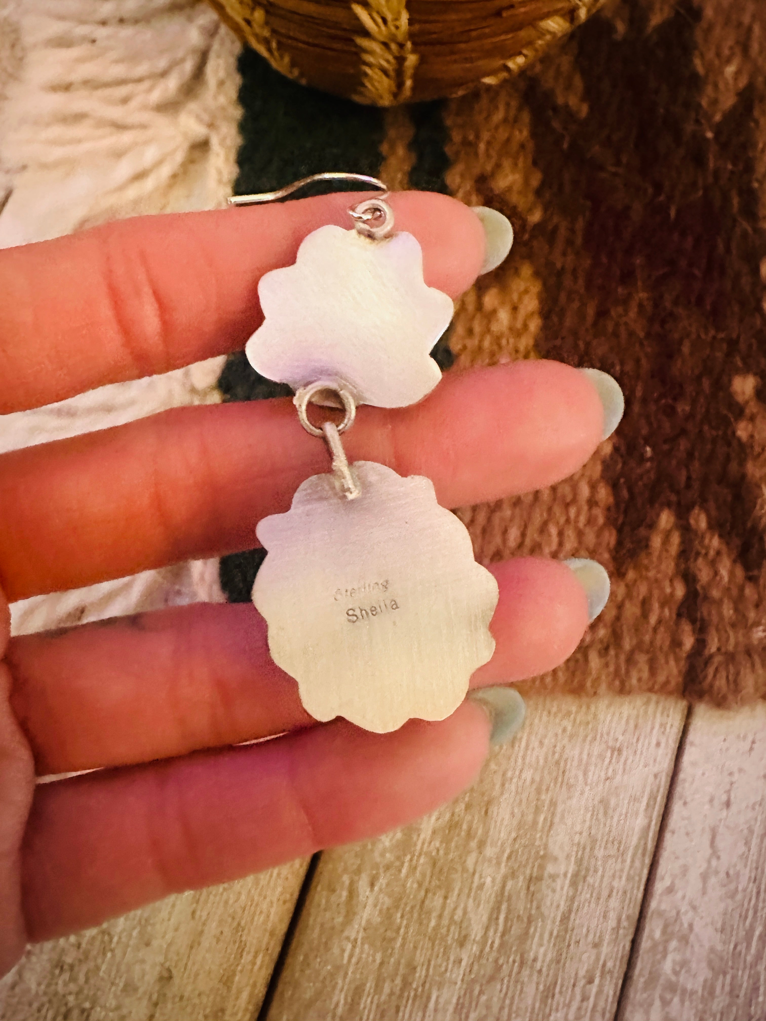 Navajo Turquoise & Sterling Silver Dangle Earrings by Sheila Becenti