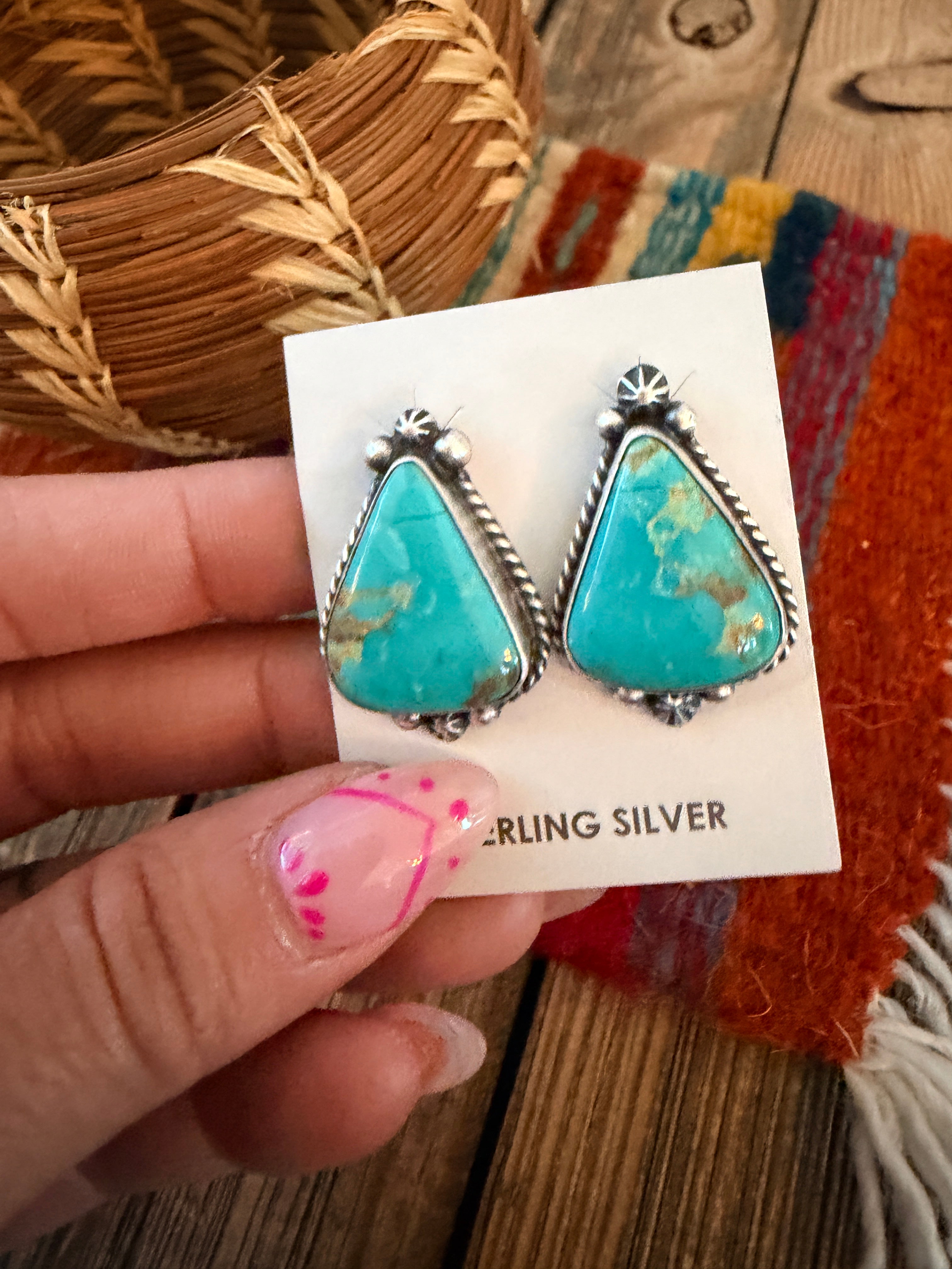 Handcrafted Turquoise & Sterling Silver Post Earrings