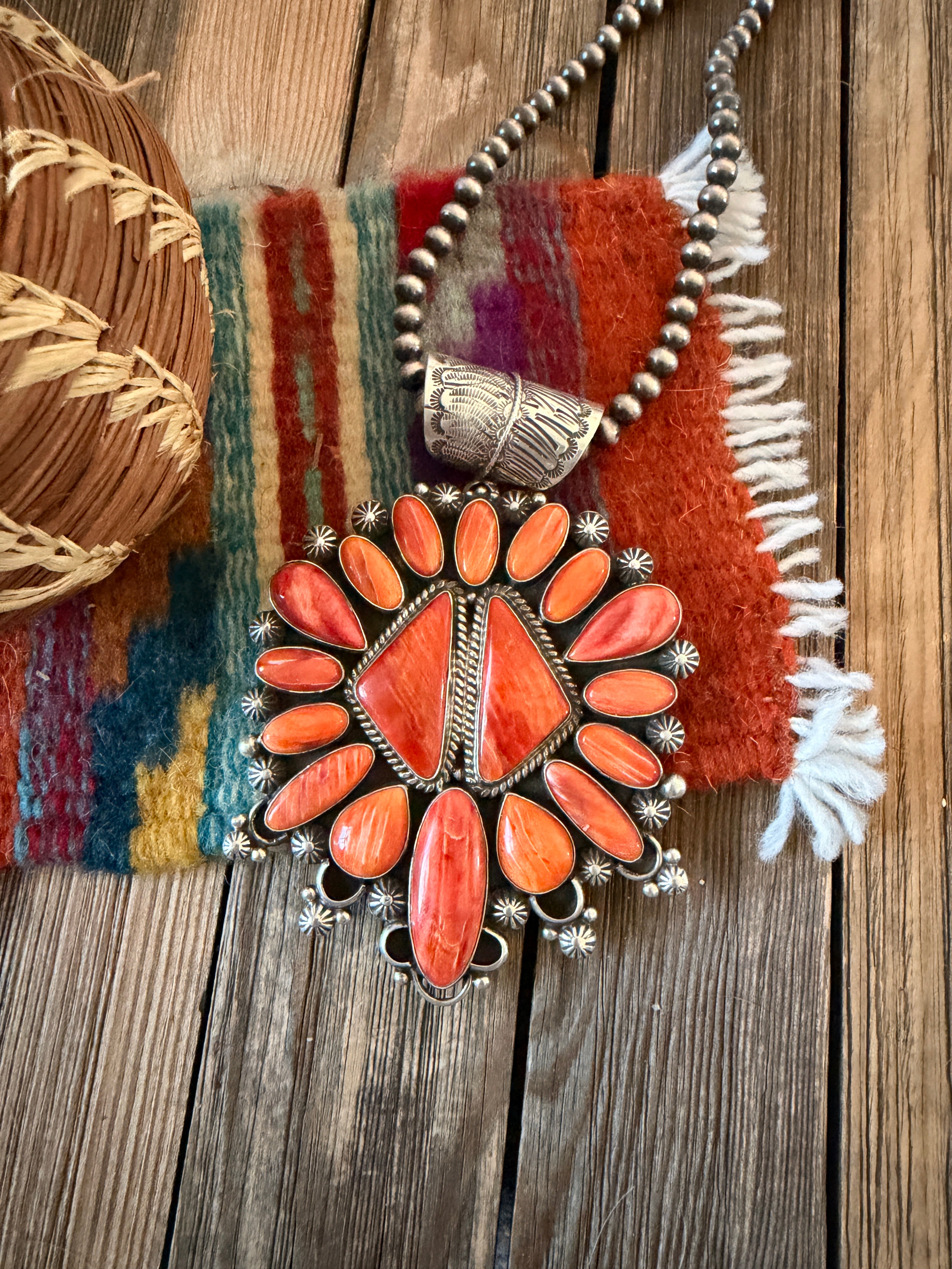 Handcrafted Sterling Silver & Orange Spiny Cluster Pendant by Tyler Brown