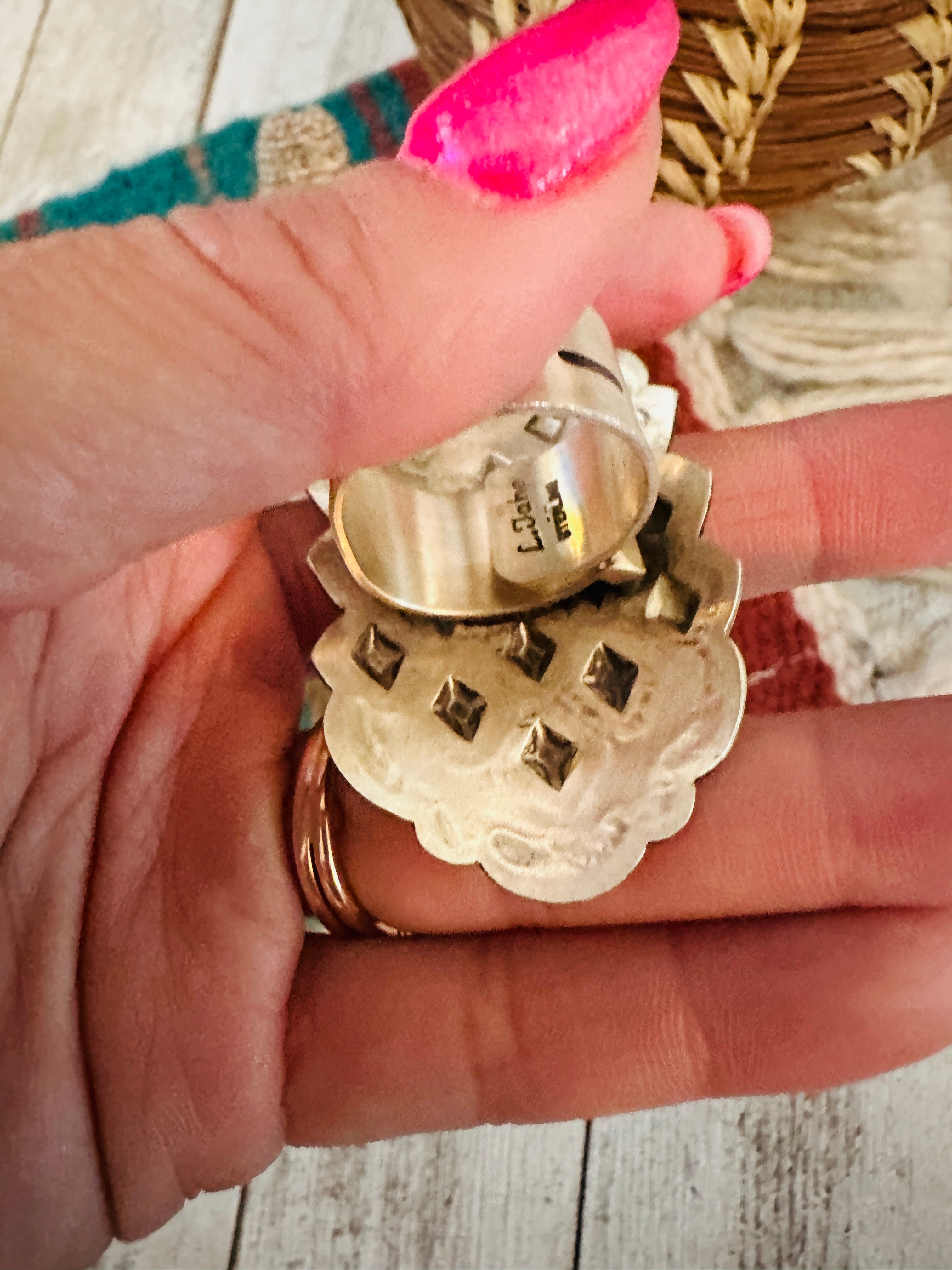 Handcrafted Sterling Silver Adjustable Concho Ring by Leander Tahe