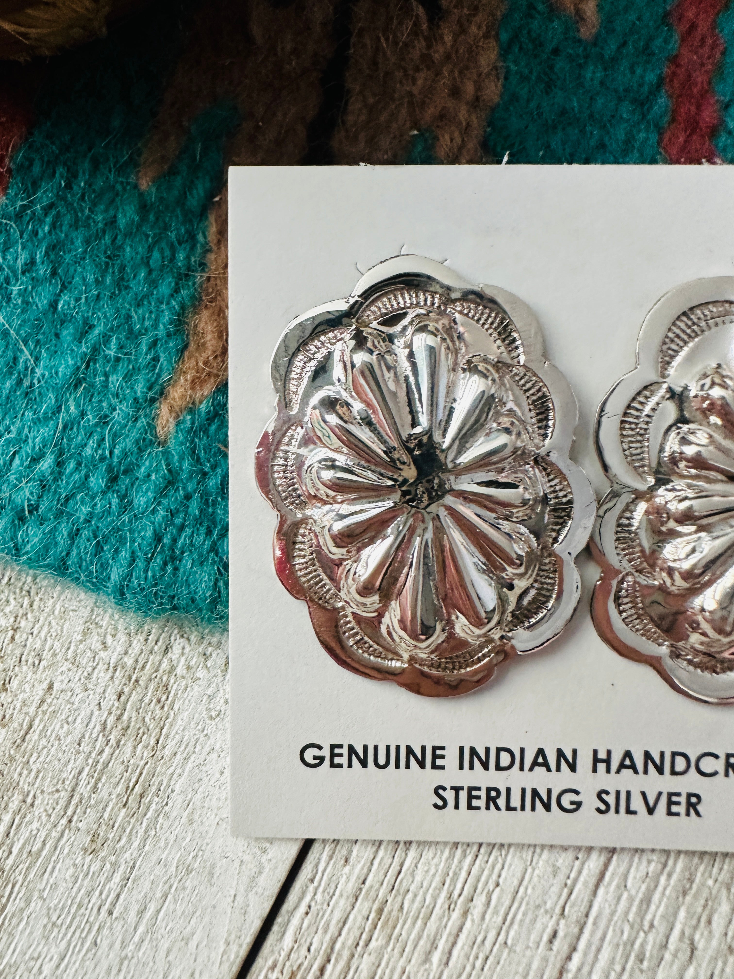 Handcrafted Hand Stamped Sterling Silver Concho Post Earrings