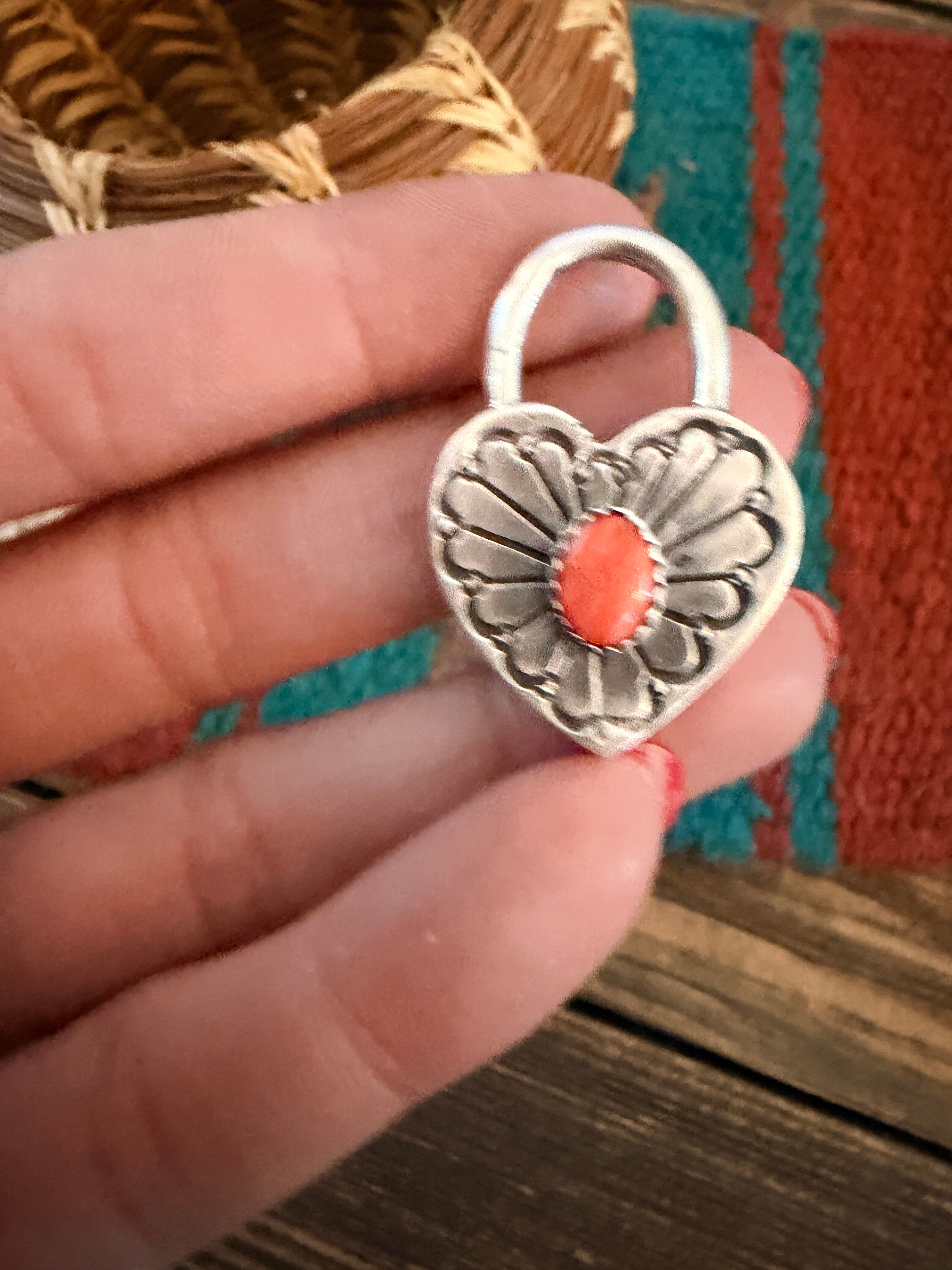 Handcrafted Sterling Silver & Spiny Oyster Heart Locket Pendant