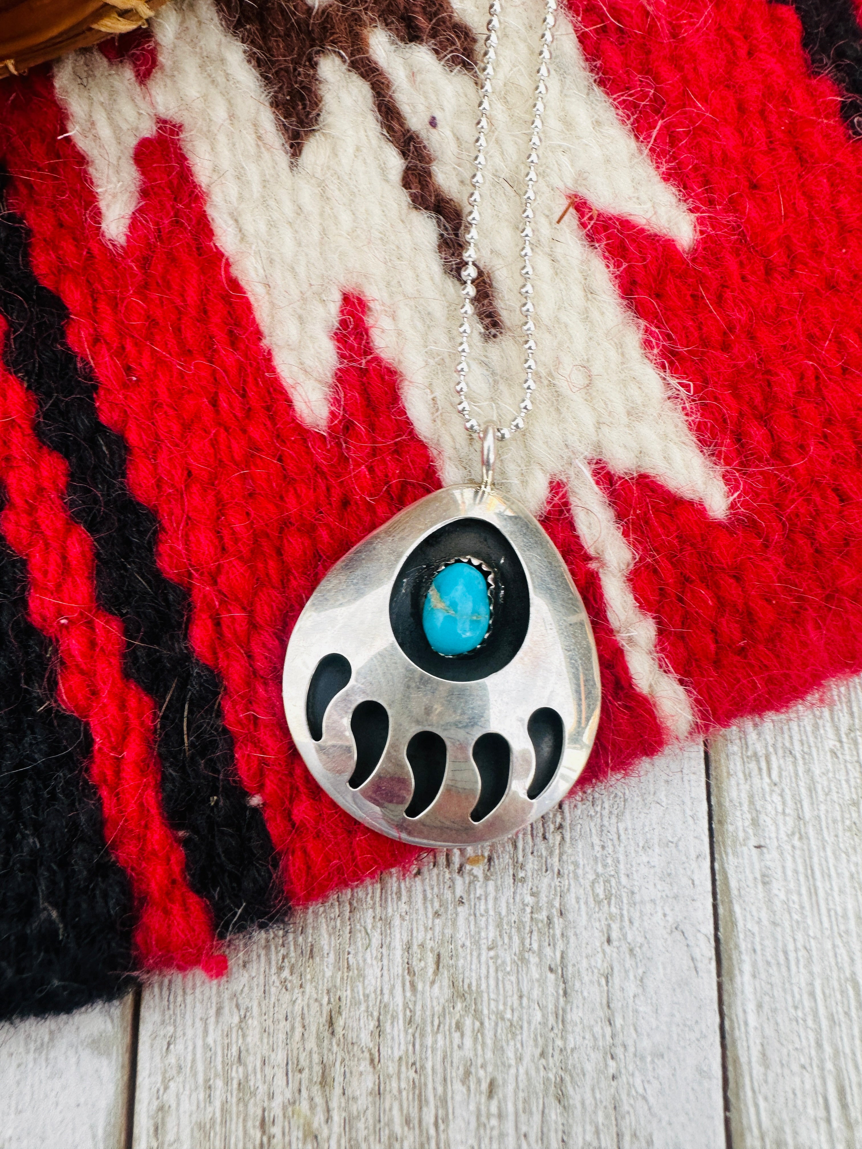 Handcrafted Sterling Silver & Turquoise Bear Paw Pendant